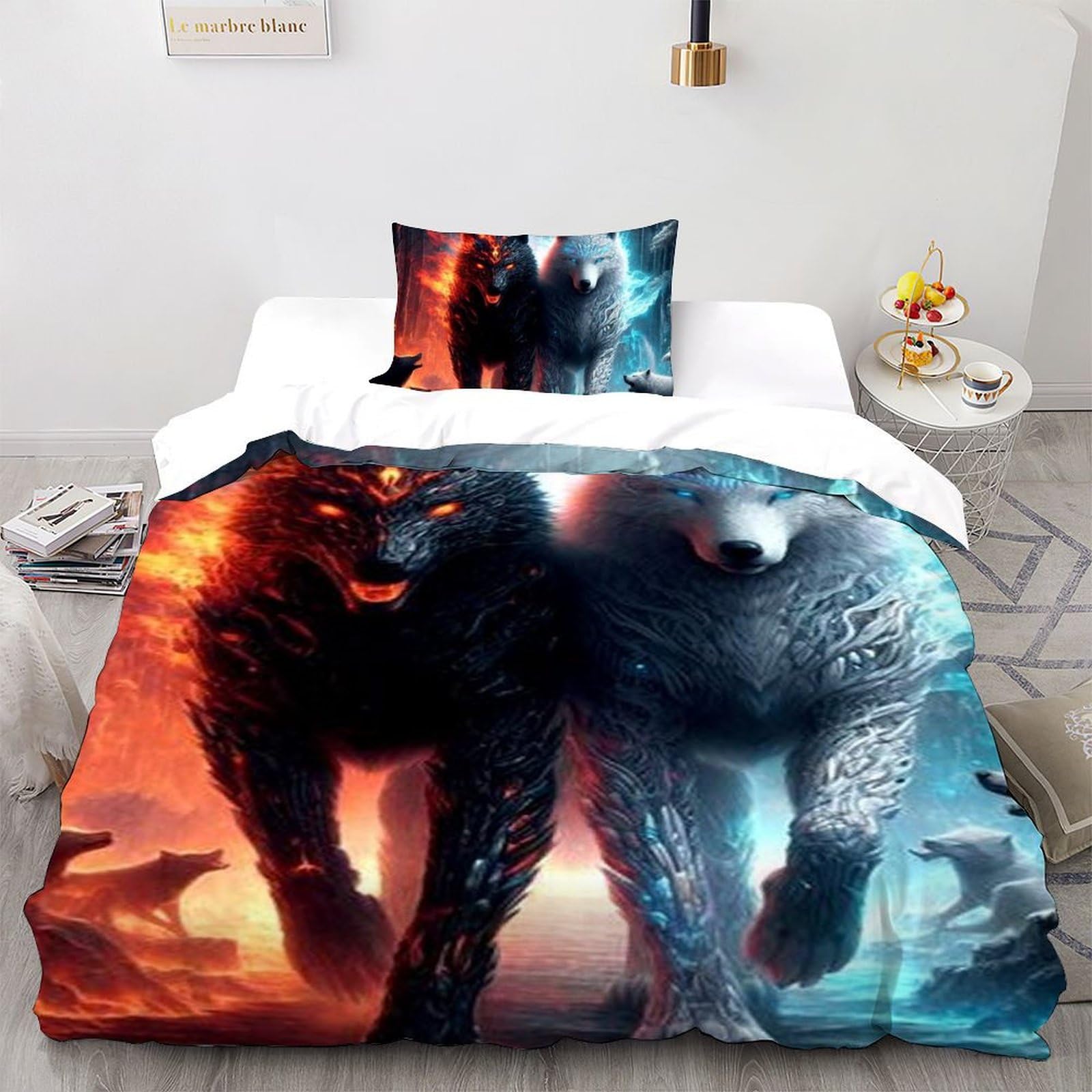 Housse de couette loup pour lit enfant : créez une ambiance fantastique 135x200cm