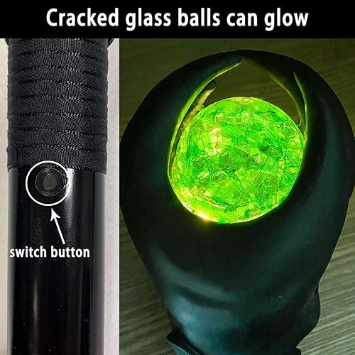 Miniatura 4 de Bastón de bruja con orbe de luz verde, varitas de reina malvada, color mágico iluminado para disfraz de Halloween (verde)