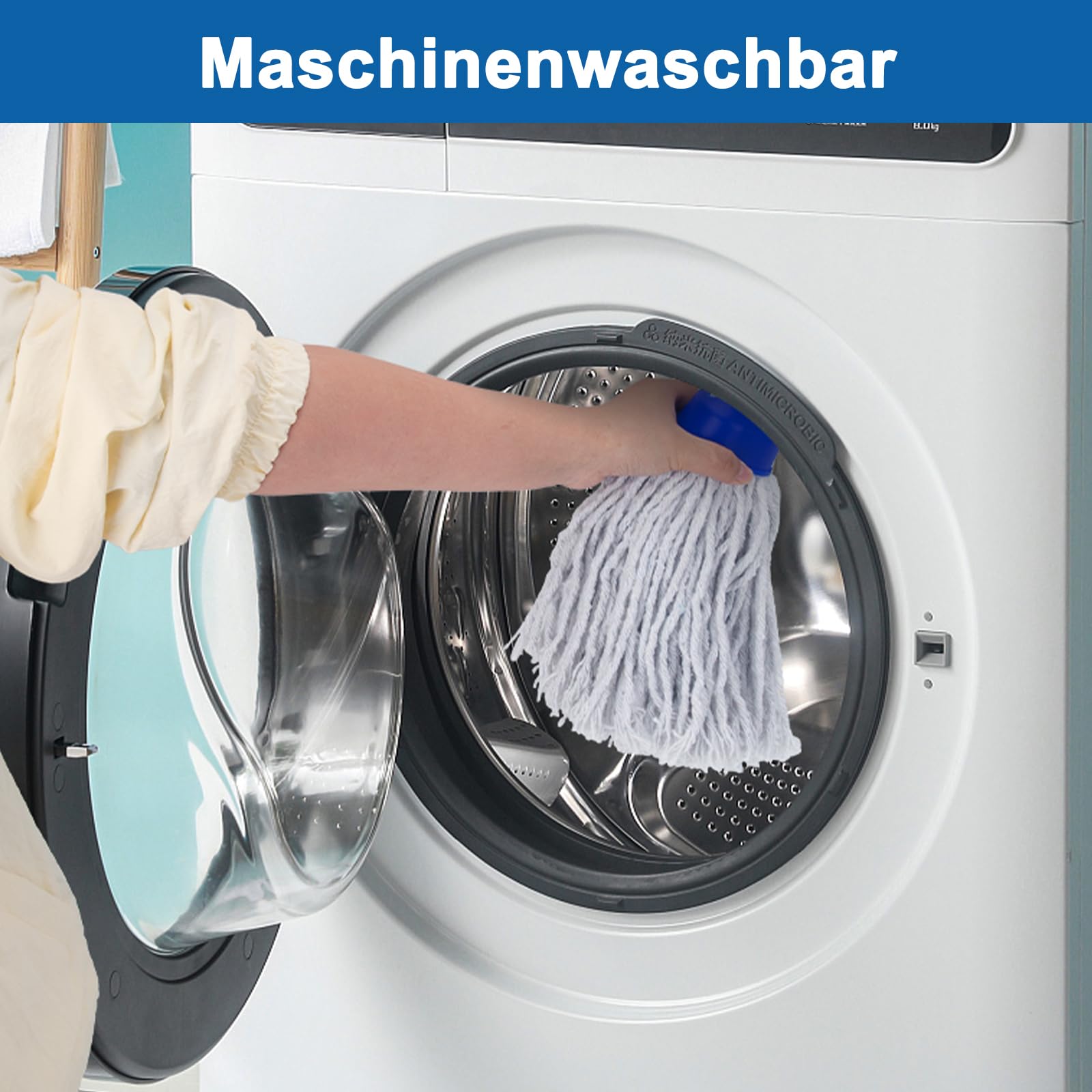 KeFanta Balai-serpillère avec 2 têtes de Rechange en Coton, Manche en métal de 144 cm et Recharge ; Balai-serpillère Efficace pour Un Usage Domestique, de Bureau et Commercial.