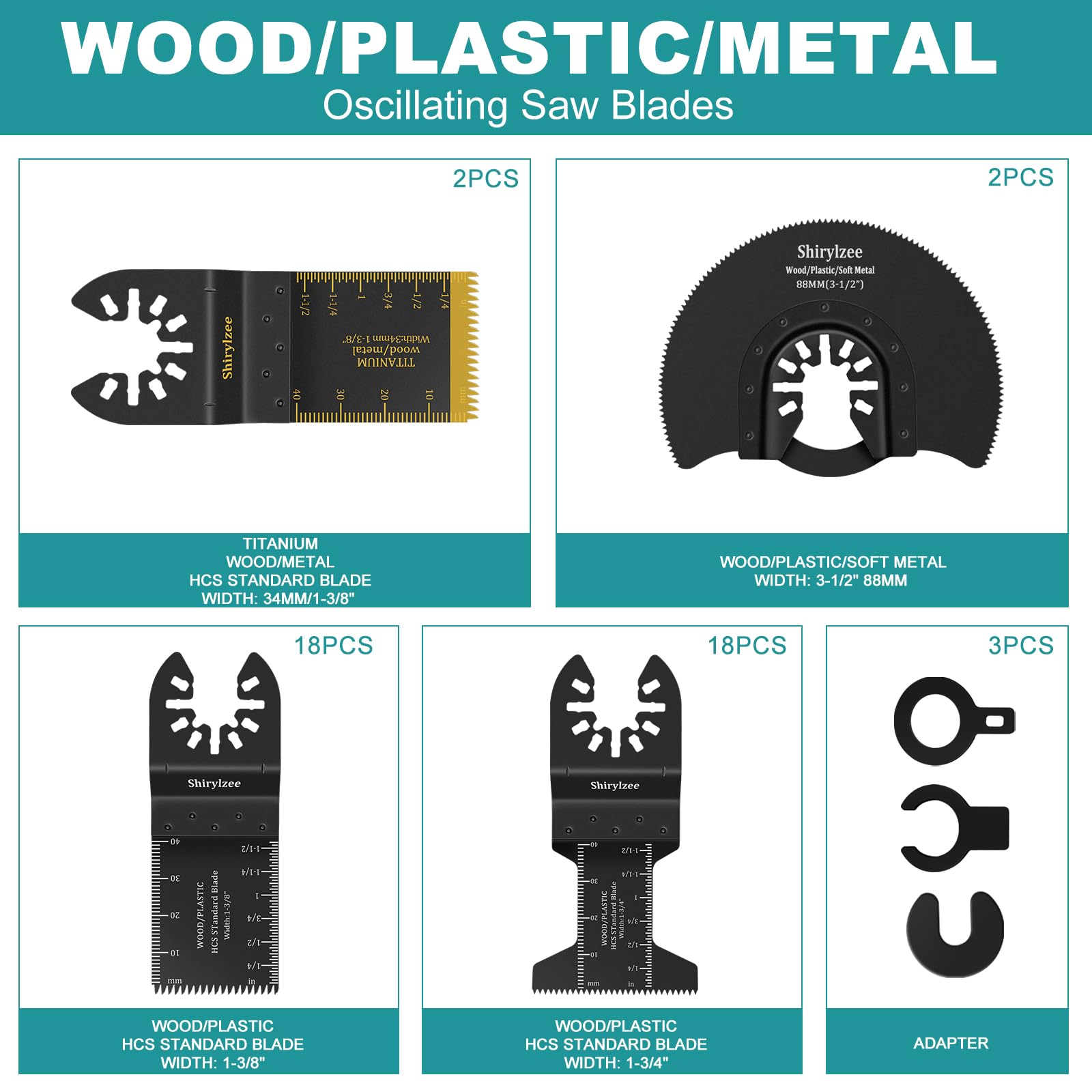 Hojas de Sierra Oscilante 40 Pcs, Accesorios para Herramientas Oscilantes Multifunción para Plástico,Madera,Metal, Bosch, Fein Multimaster, Black&Decker,Ryobi, Milwaukee, Makita