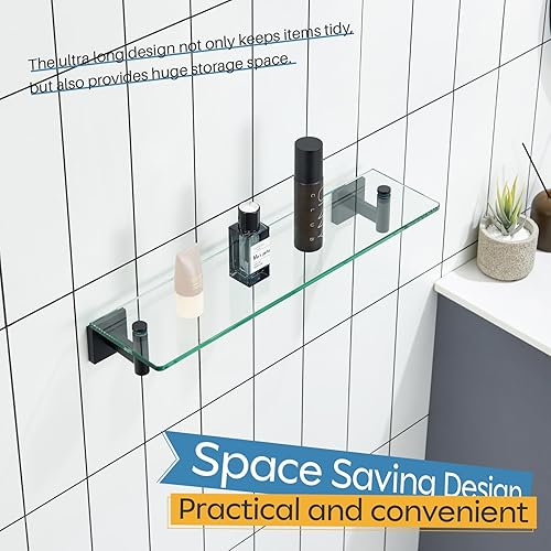 Miniatura 6 de KOKOSIRI Estantes flotantes de vidrio de 20 pulgadas para dormitorio, sala de estar, cocina, estante colgante a prueba de óxido montado en la pared,