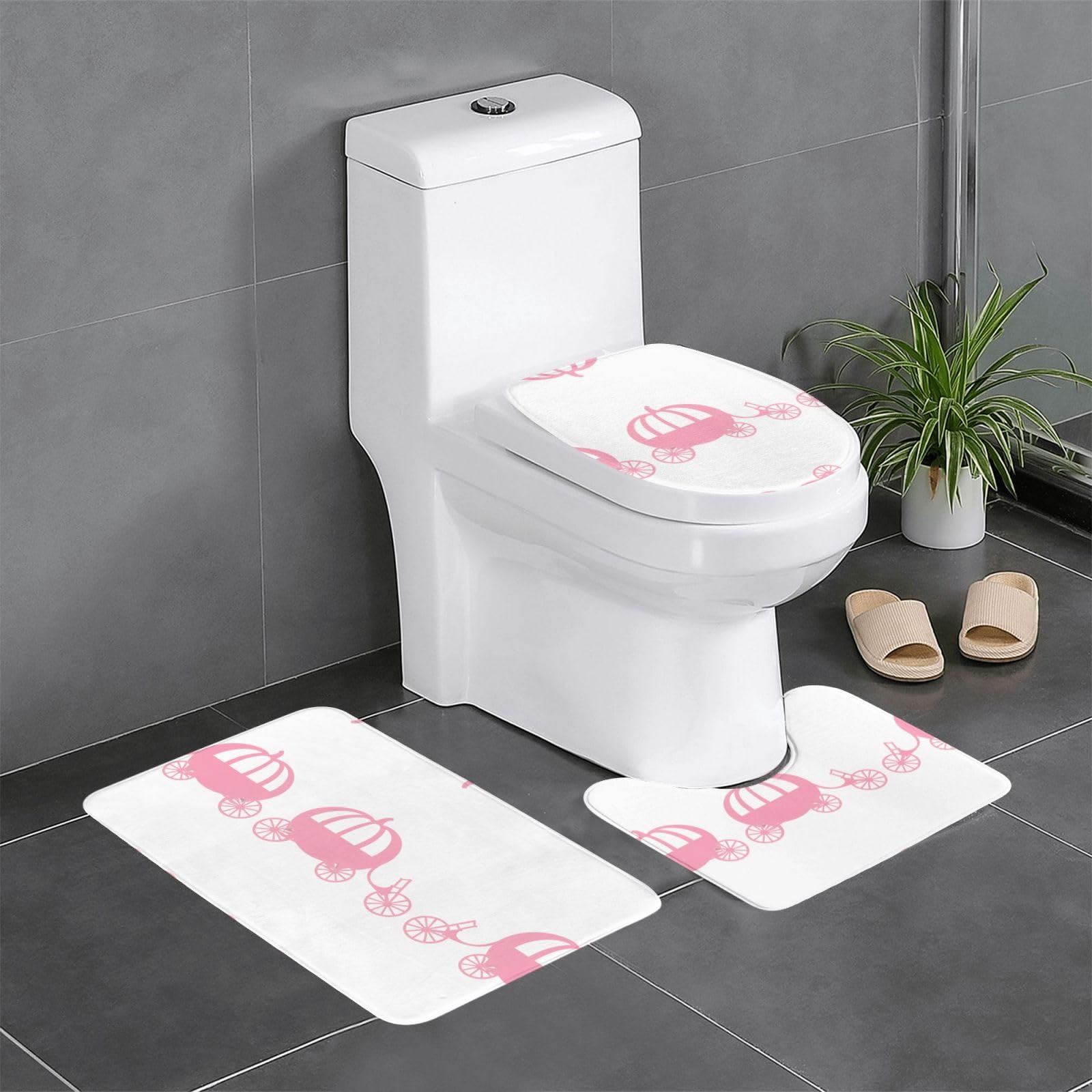 Tapis de sol pour toilettes et meuble-lavabo motif rose