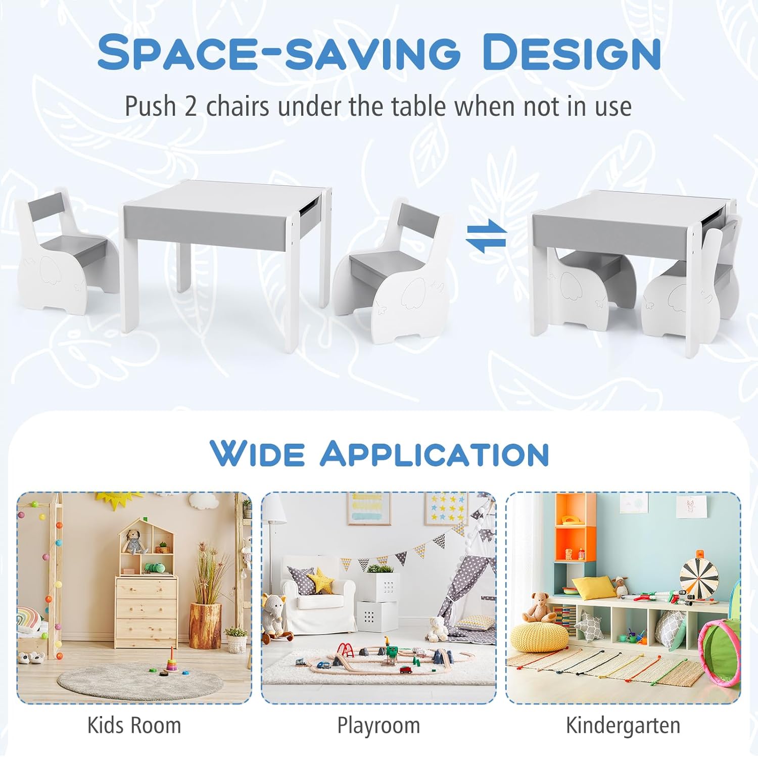 HONEY JOY Kids Table and Chair Set, 4-in-1 Children Wooden Activity Table and 2 Chairs for Art Craft, Reversible Blackboard, 3 PCS Toddler Furniture with Storage, Gift for Boys Girls