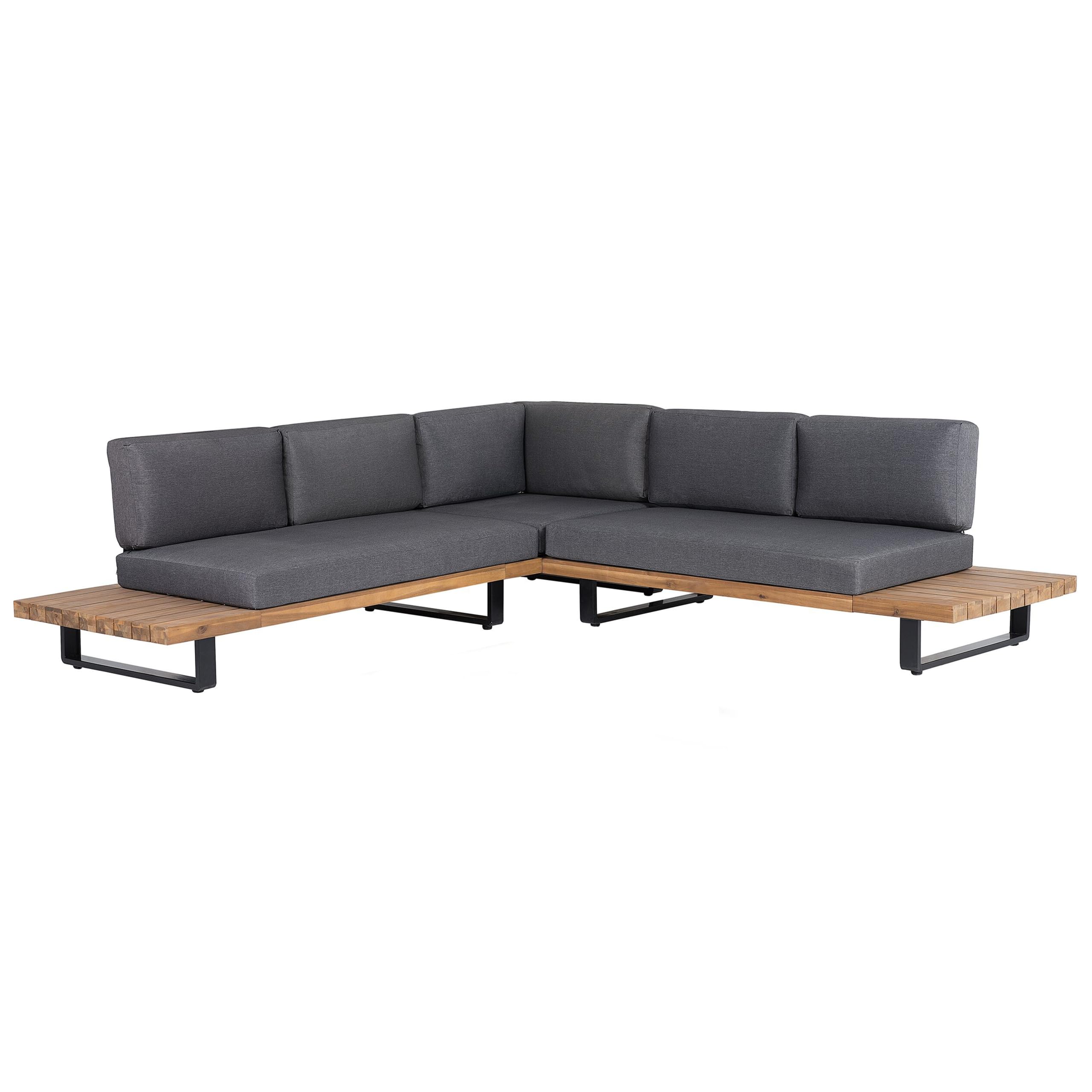 Beliani Lounge Set 5-Sitzer FSC Akazienholz Hellbraun mit Auflagen grau Modern Mykonos