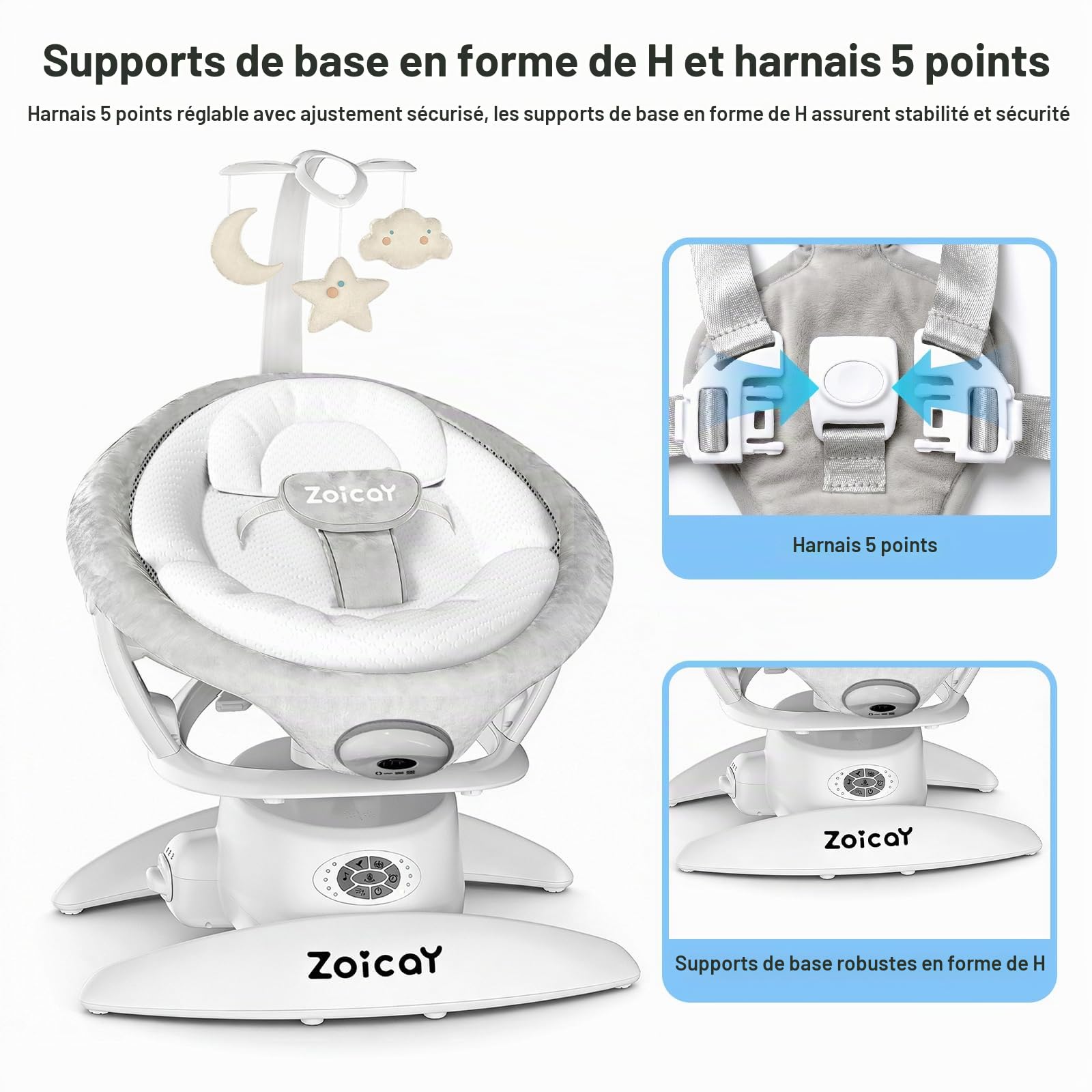 Balancelle Bébé Electrique 3-in-1 avec 9 Modes pour 0–9 mois, Jusqu'à 11 Kg | Transat Balancelle avec Siège Réglable Fonction de Timing et Musique, Télécommande Bluetooth contrôle pour Intérieure (Blanc)