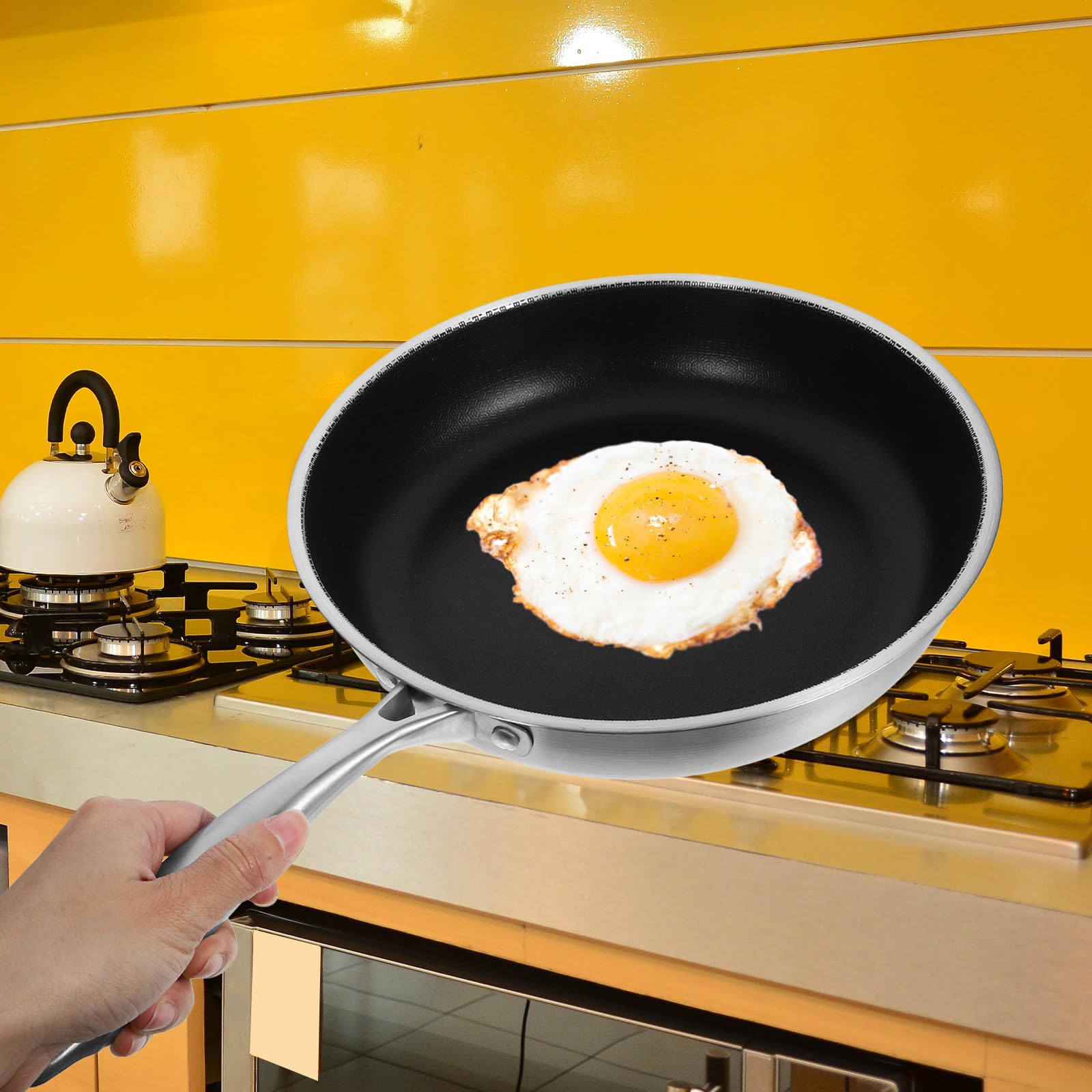Padella Leggera in Uova e Struttura Acciaio Inossidabile a Nido D'ape, Manico Ergonomico Cucinare in Cucina Steak e Frittate