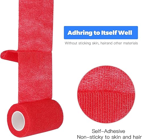 Miniatura 5 de Paquete de 12 vendajes autoadhesivos de 3 pulgadas x 5 yardas, vendajes cohesivos autoadhesivos para primeros auxilios, para esguinces de tobillo,