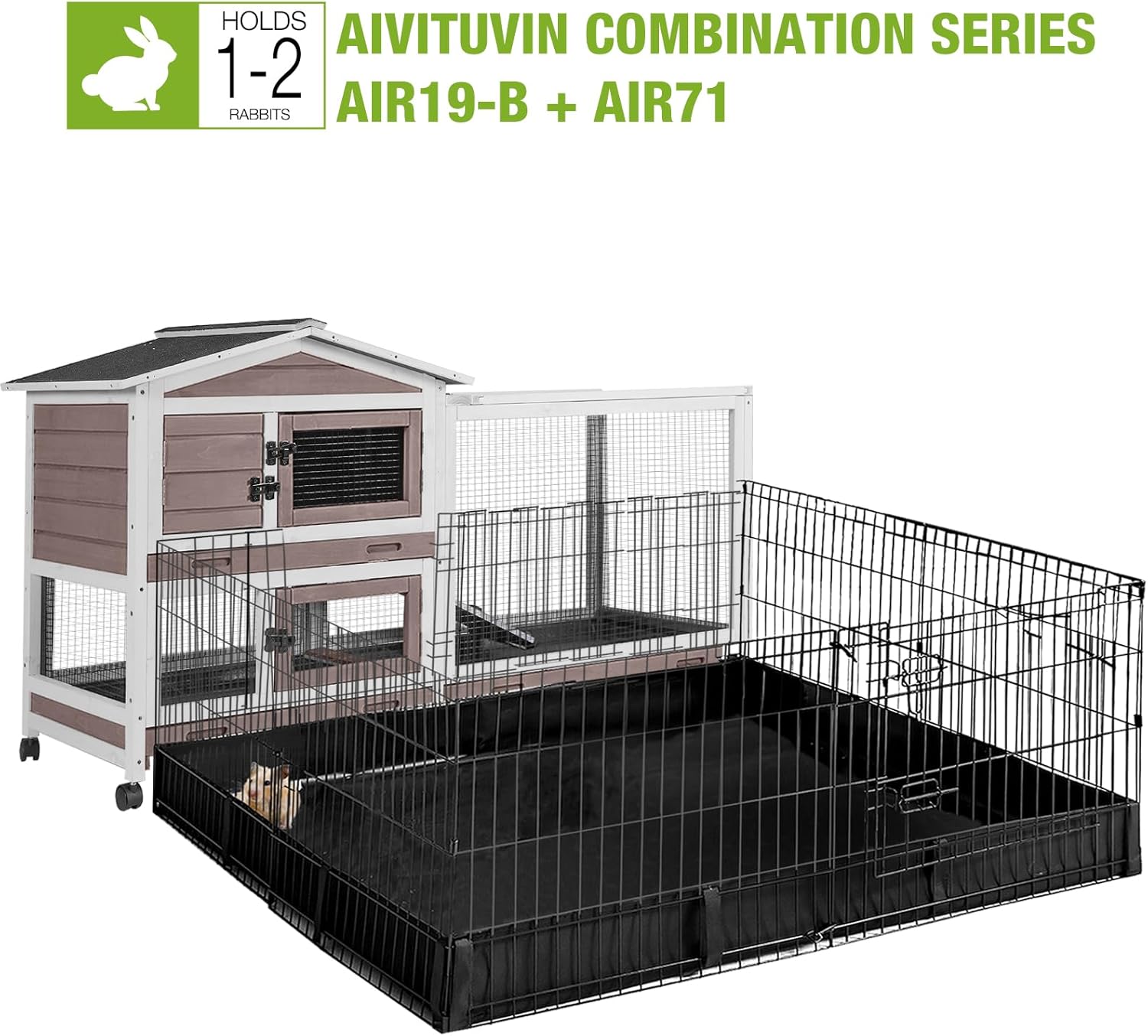 GUTINNEEN Rabbit Hutch with Chew-Resistant Ramp Indoor Bunny Cage Outdoor Guinea Pig Cage with Wheels and Leakproof Tray