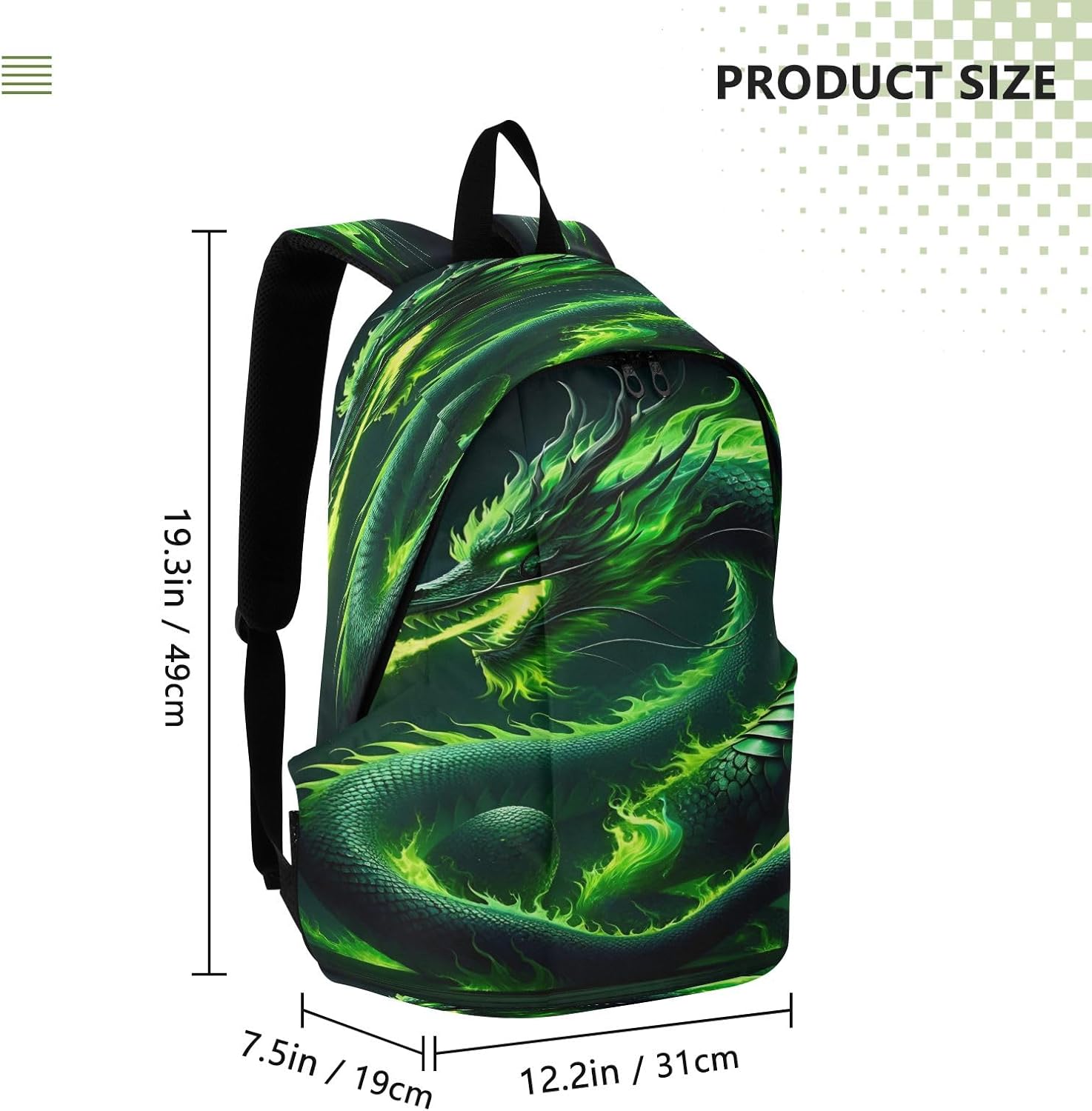 Green Fire Dragon Travel Backpack for Women Men Laptop Backpack College Bookbag Large Capacity Computer Backpacks for Work Travel