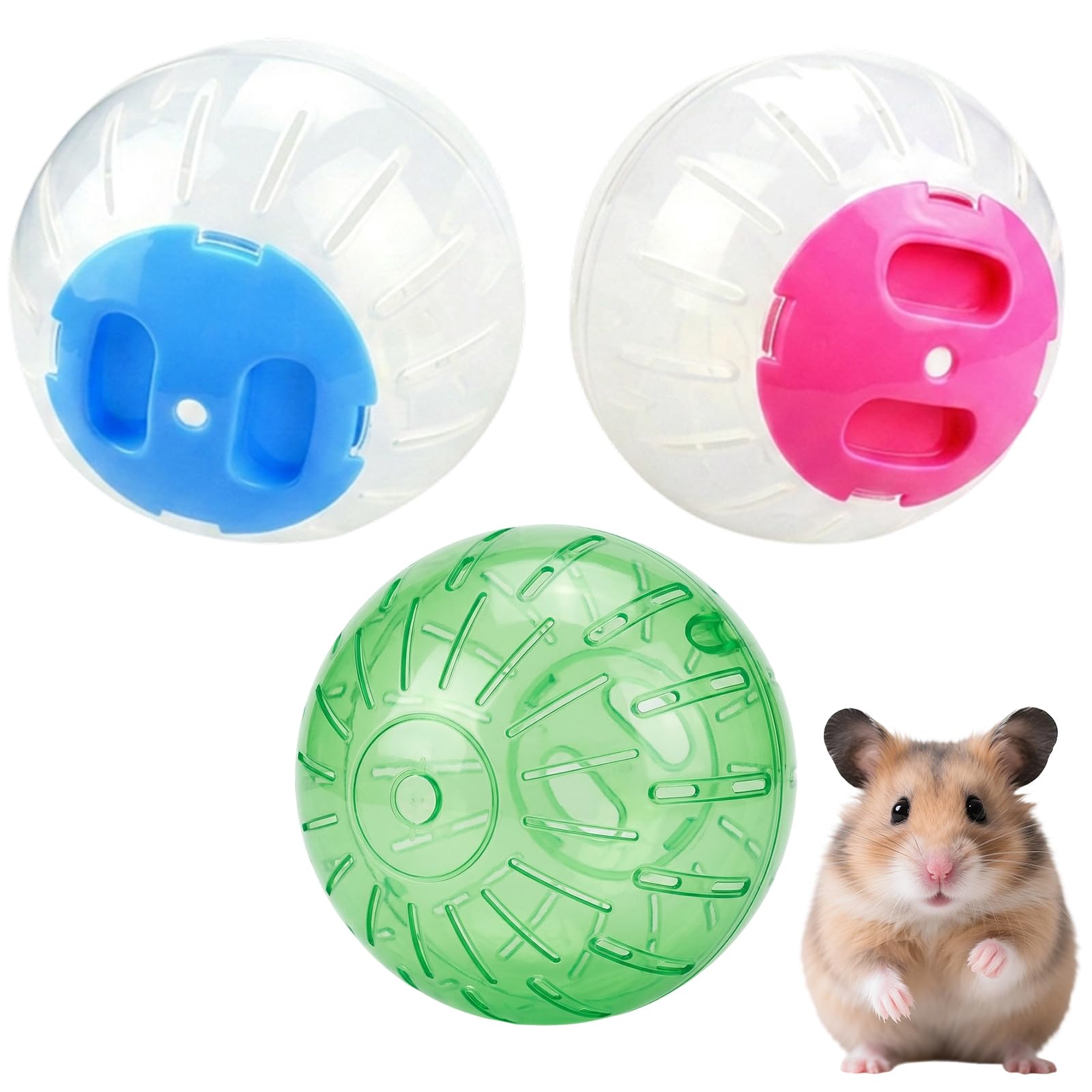 3 PCS Hamster Balls for Syrian Hamsters, Exercise Wheels for Small Pets, Ventilated Activity Spheres for Indoor Exploration and Daily Entertainment, Portable Running Balls with Secure Lid Design and M