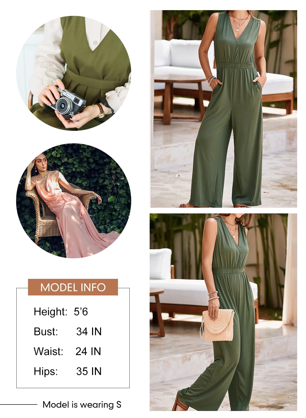 Dokotoo Sleeveless Jumpsuit Wrapped V Neck Elegant for Womens Dressy Casual 2025 One Piece Romper Outfits