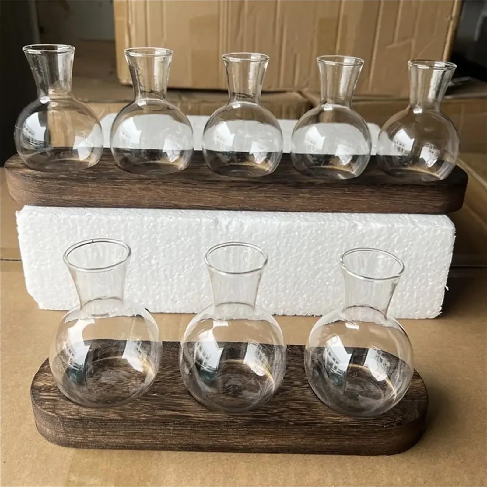 Vase en Verre Vase en Verre hydroponique Transparent Moderne avec Plateau Bois, Station de Propagation créative for Terrarium Plantes(Color2)