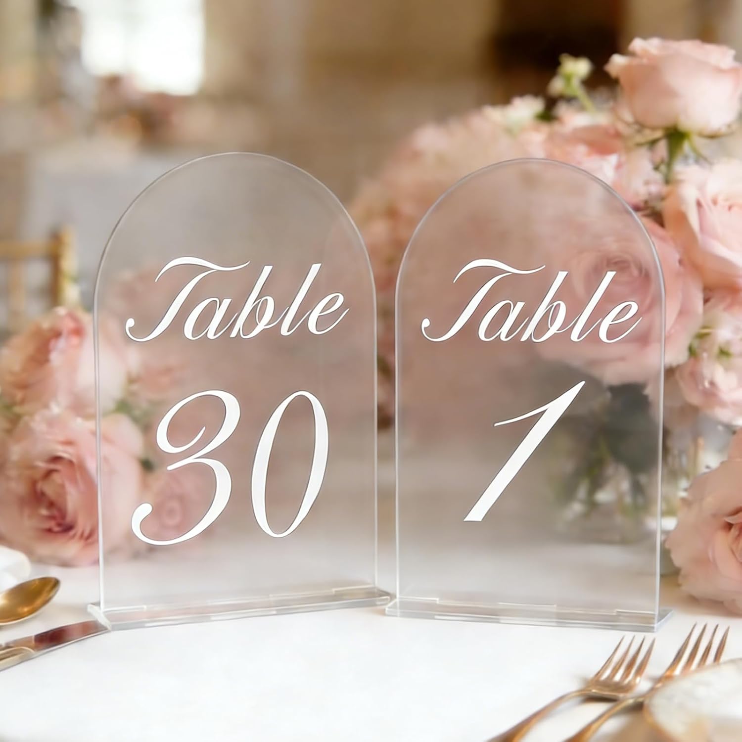 30 Pack Arch Wedding Table Numbers 1-30 with Stands, 5x7 inches Clear Acrylic Table Number Holders Wedding Signs Place Cards for Wedding Reception, Party, Anniversary, Events