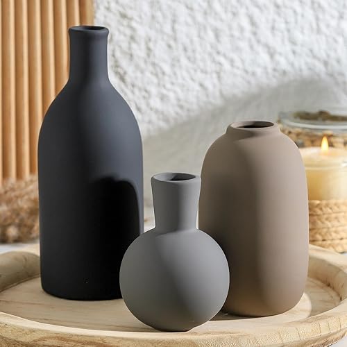 Miniatura 13 de Juego de 3 jarrones de cerámica, jarrones modernos neutros de flores, decoración del hogar, decoración rústica de granja, jarrón de pampas para