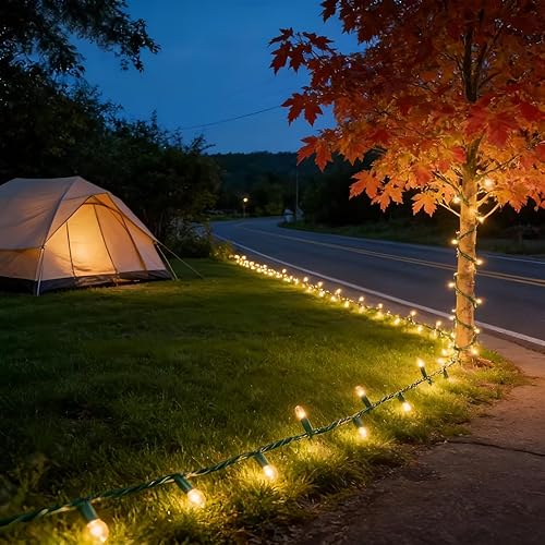 Miniatura 3 de LUCKY SHINE 150 luces LED de Navidad de color blanco cálido, tira de luces con cable verde de 50 pies, certificación UL, calidad comercial, para uso