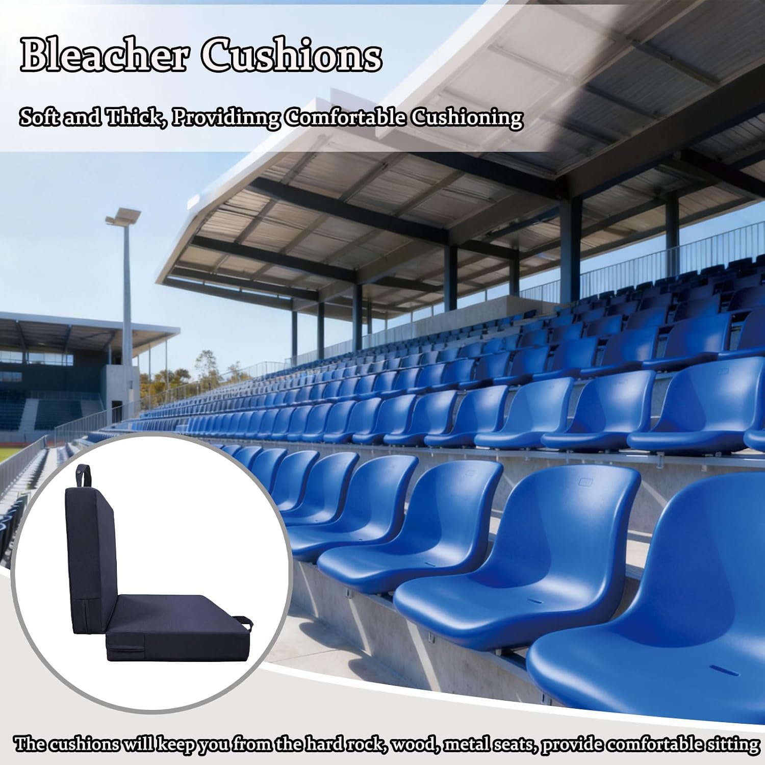 Stadium Seat Cushion 3.15 Inches Thick Portable with Handle Bleacher Cushions for Indoor Outdoor Events Waterproof Chair Pad