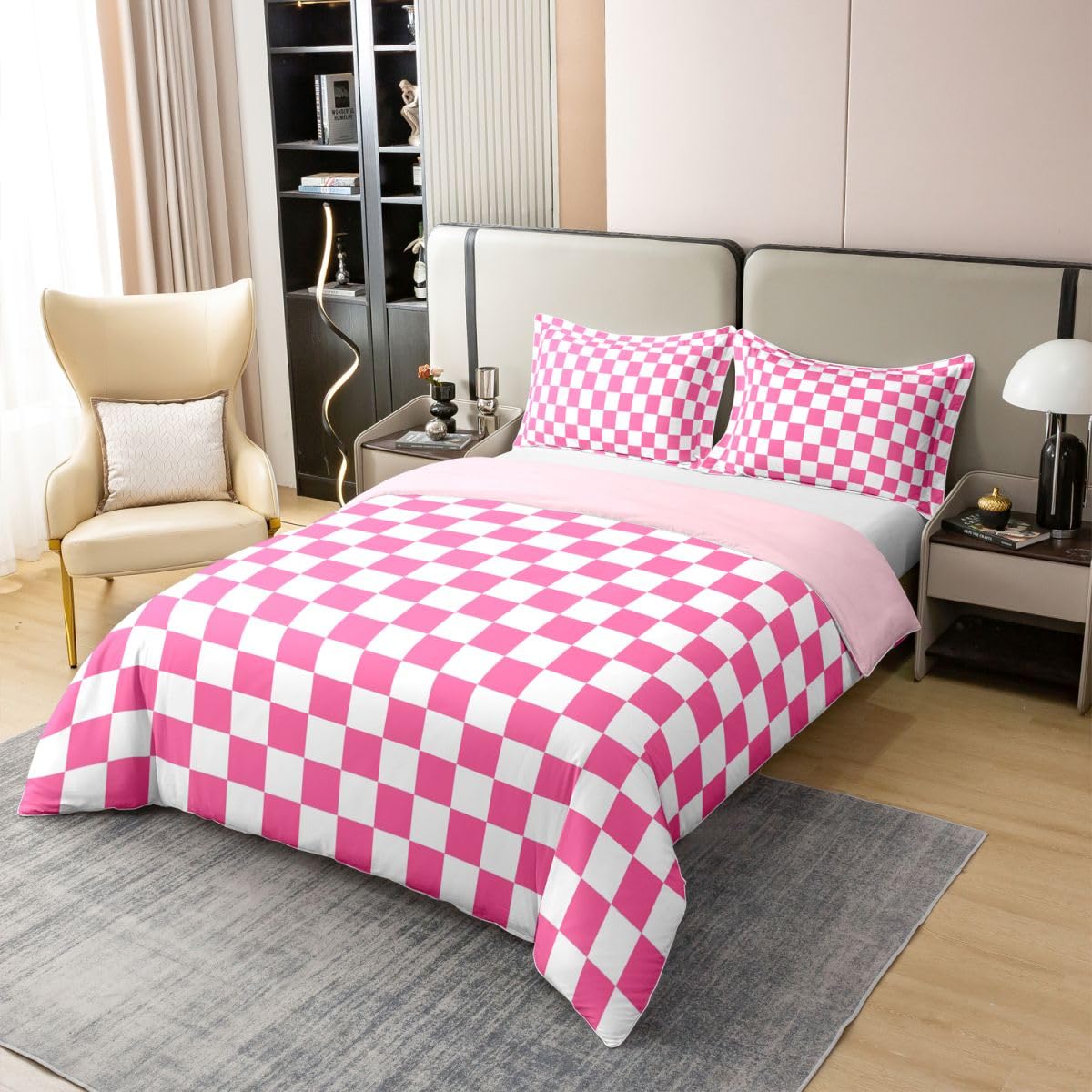 Loussiesd Hot Checkered Copripiumino 100% Cotone Singolo Biancheria da | Set di biancheria da letto con stampa geometrica traspirante morbida moda semplice copripiumino 2 pezzi decorazione camera da