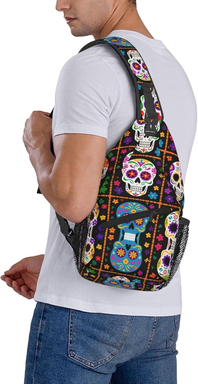 Casual Sling Bag Backpack, Dead Sugar Skull Shoulder Chest Crossbody Bags, Casual Carrying Tote Case Crossbody Travel Bags for Man/Women - Image 7