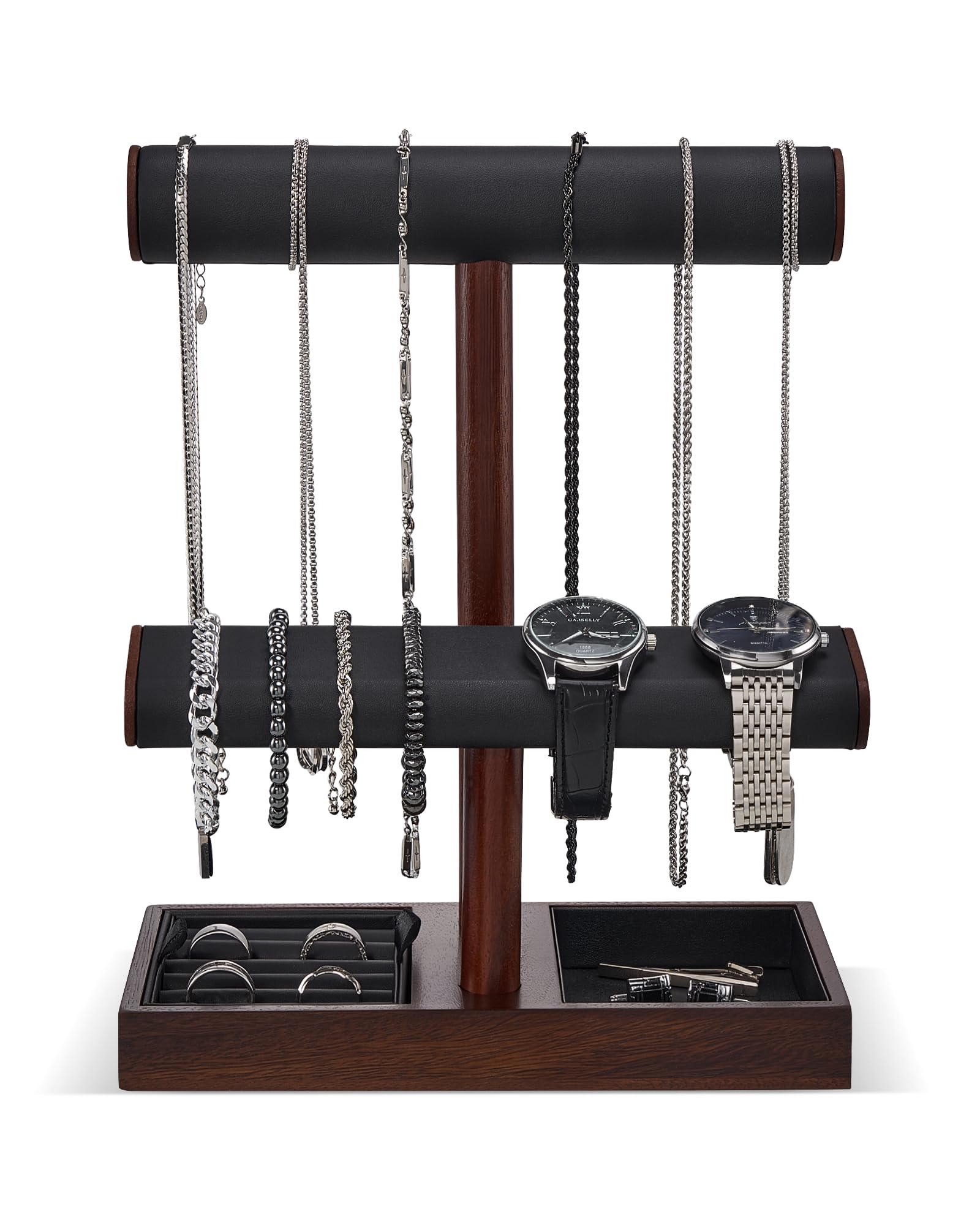 ProCase Support Montre en Bois, Présentoir Bijoux Homme à 2 Niveaux pour Montres, Bracelets, Chaînes et Bagues