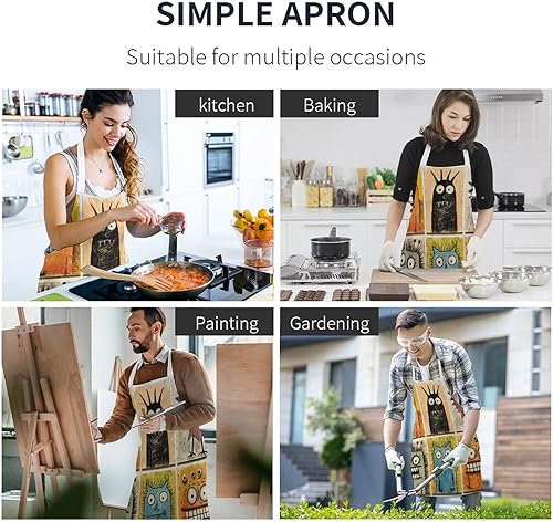 Miniatura 4 de Delantal ajustable con babero para mujeres y hombres, delantales de chef de gato negro dibujado a mano para cocinar