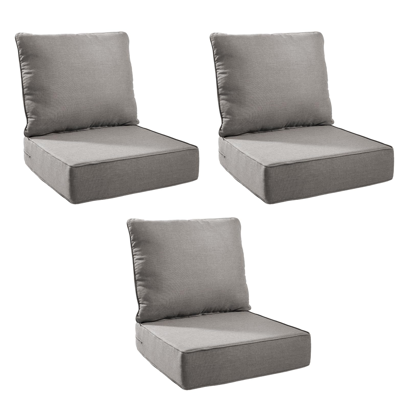 Outdoor Cushion for Patio Furniture - 6" Thick Outdoor Chair Cushions with Water Resistant &amp; Removable Cover, 28D High Density Sponge, 22x24 Outdoor Seat Cushions for Chair/Sofa| Grey | 3-Pack |
