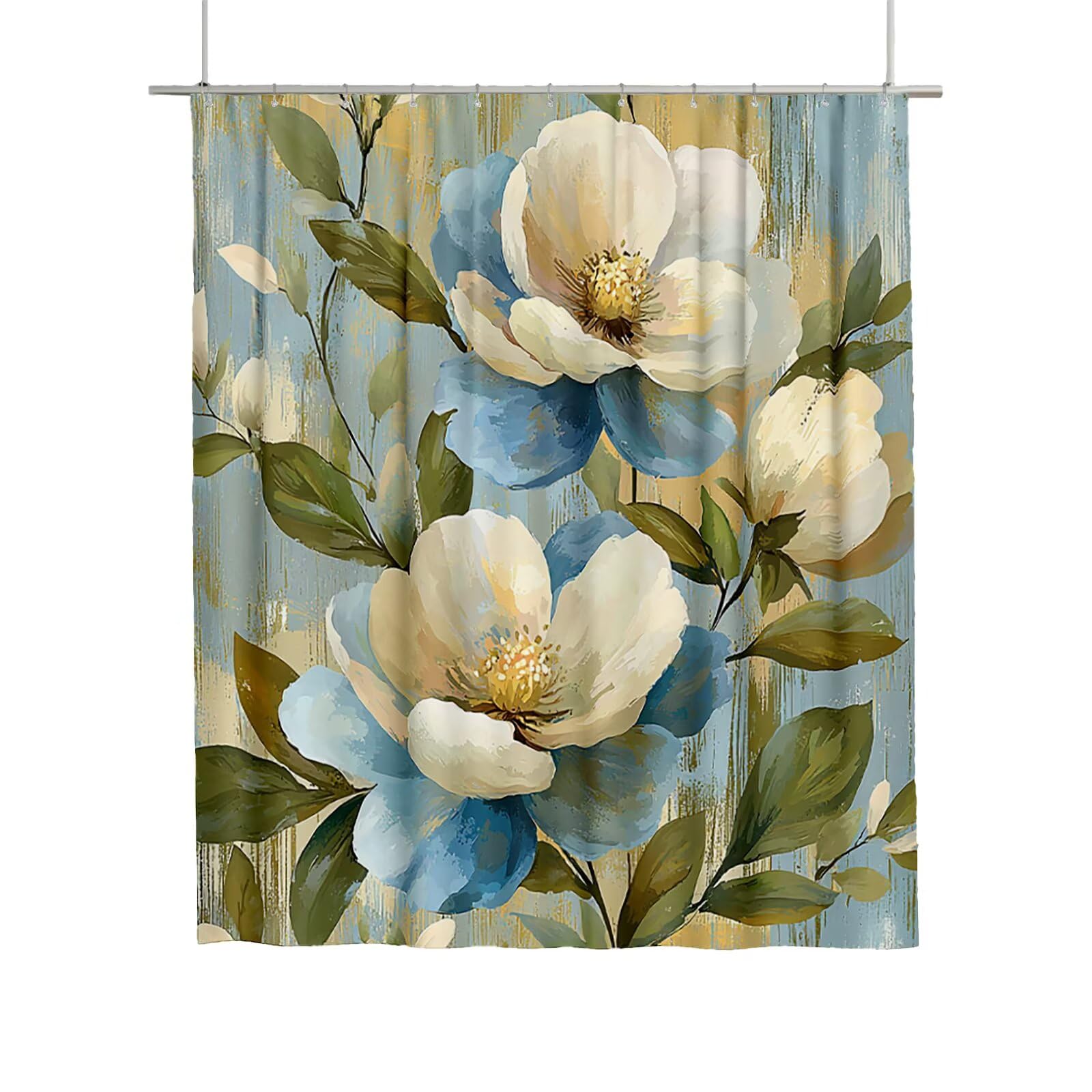 Rideau de douche bleu motif floral 180x180 cm en tissu polyester lavable