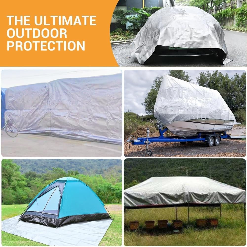 Tarps 20x24 FT Waterproof Heavy Duty Tarp – 18 Mil Thick, UV & Tear Resistant, Reinforced Grommets & Edges – Multi-Purpose Cover for Camping, Roof, Emergency, Truck, Boat (20ft x 24ft), Silver