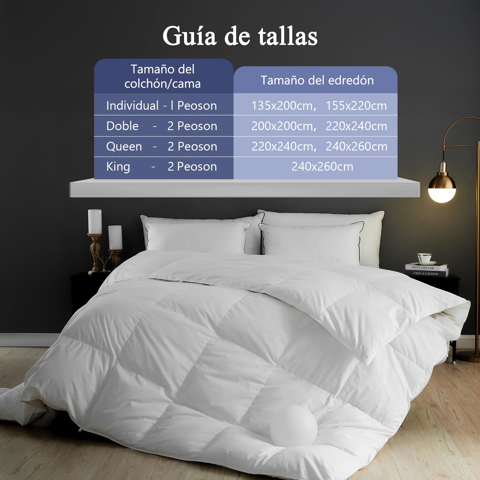 Edredón de Plumón Cama 80/90 Algodón Egipcio-100% Puro Plumón y Plumas