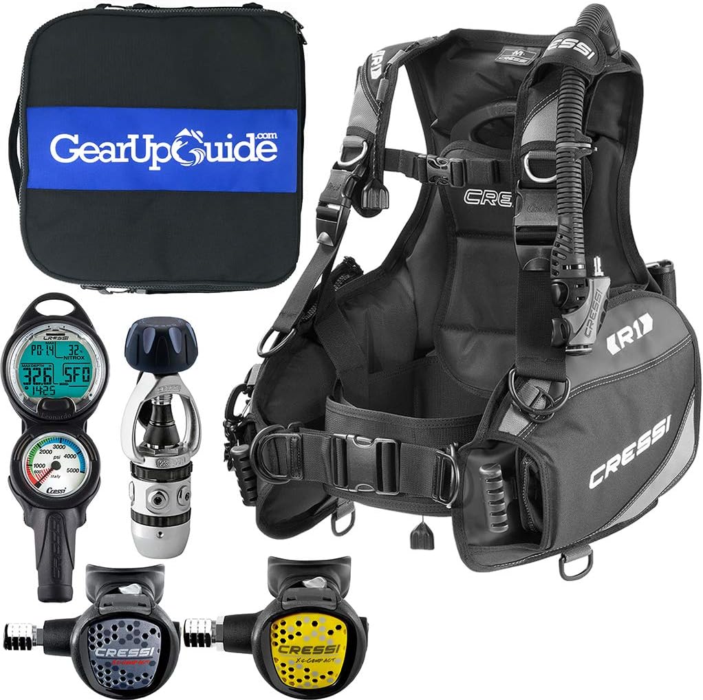 Cressi R1 BCD Leonardo Dive Computer AC2 Compact Regulator Set GupG Reg Bag Scuba Diving Package : Sports & Outdoors