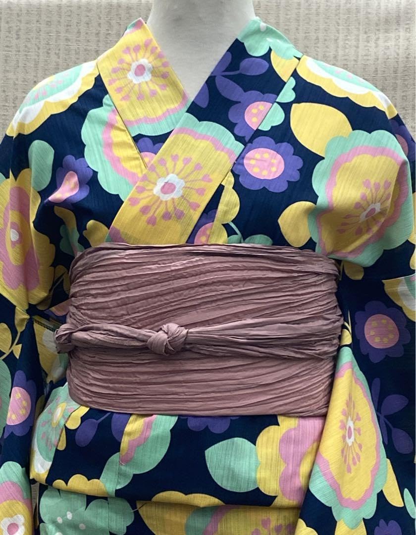 Amazon.co.jp: 浴衣 レディース A27 紺 黄 花柄 緑 ゆかた 女物