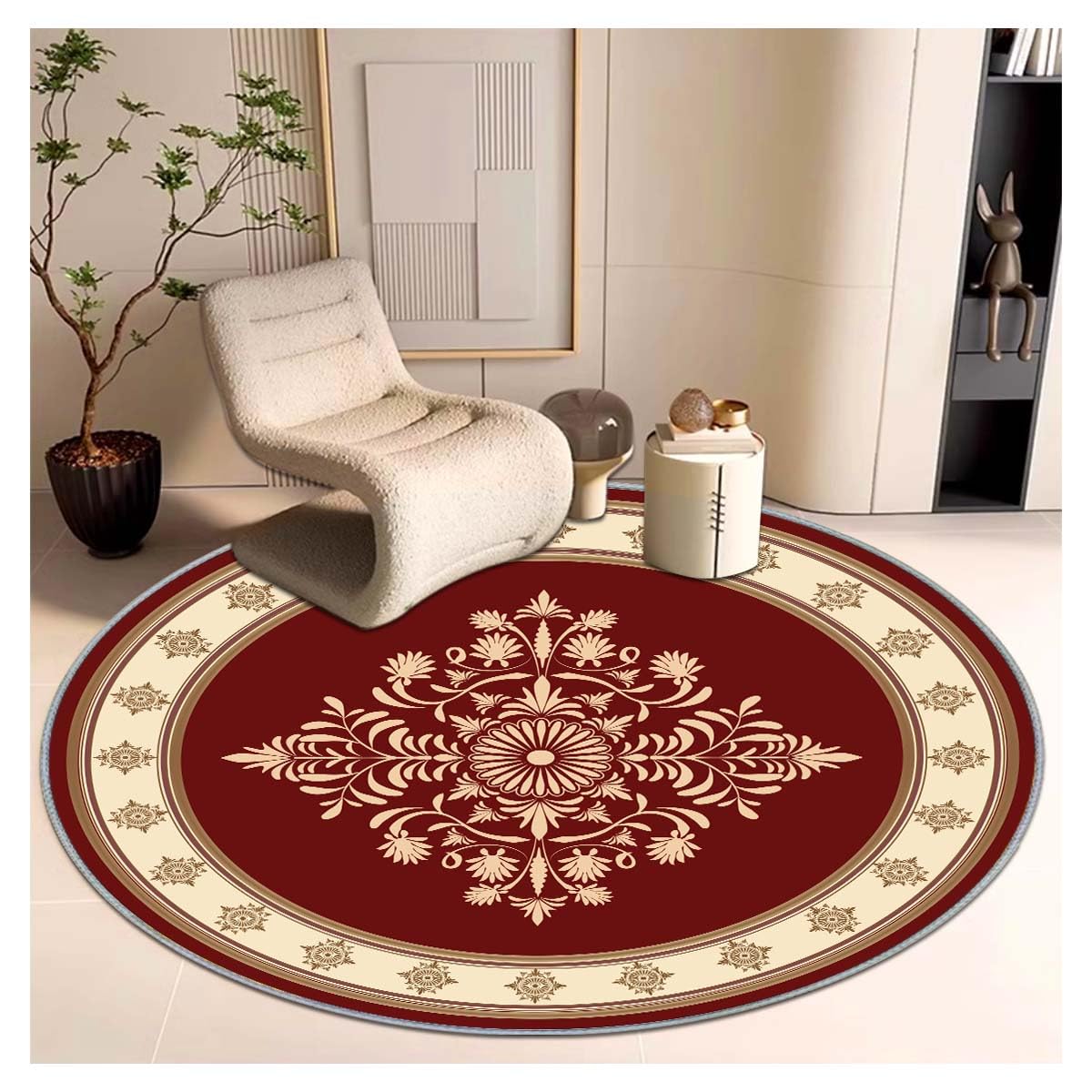 Office Short Pile Chair Mat Non-Slip Noise-Reducing Desk and Chair Rug 47 Inch Round Mat Office Study Decorative