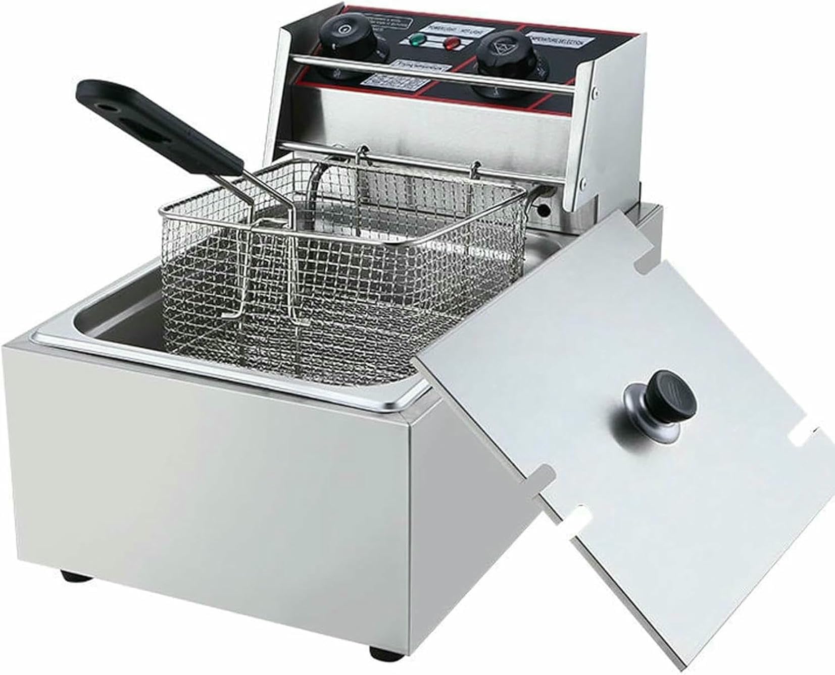 Friggitrice professionale, friggitrice elettrica da banco per uso commerciale e domestico, friggitrice elettrica in acciaio inox spesso con cestelli e coperchi per cucina domestica e ristorante~/