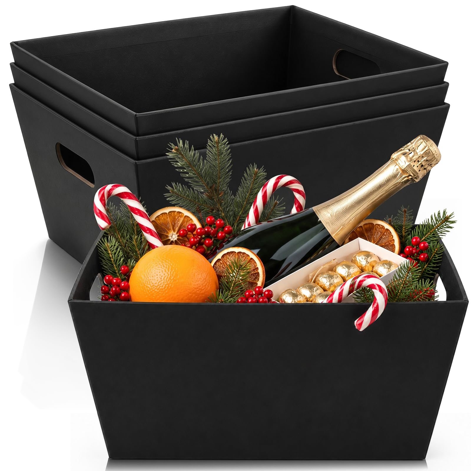 DEAYOU 5 Pack Geschenkkorb leer, 12 "x 10" Kraft-Korb mit Griff, 6 LB Karton Geschenkkorb Markt Tray, große schwarze Papierkorb Halter Container für Wein Geschenk, DIY, Lebensmittel, Snacks, Kunsthand