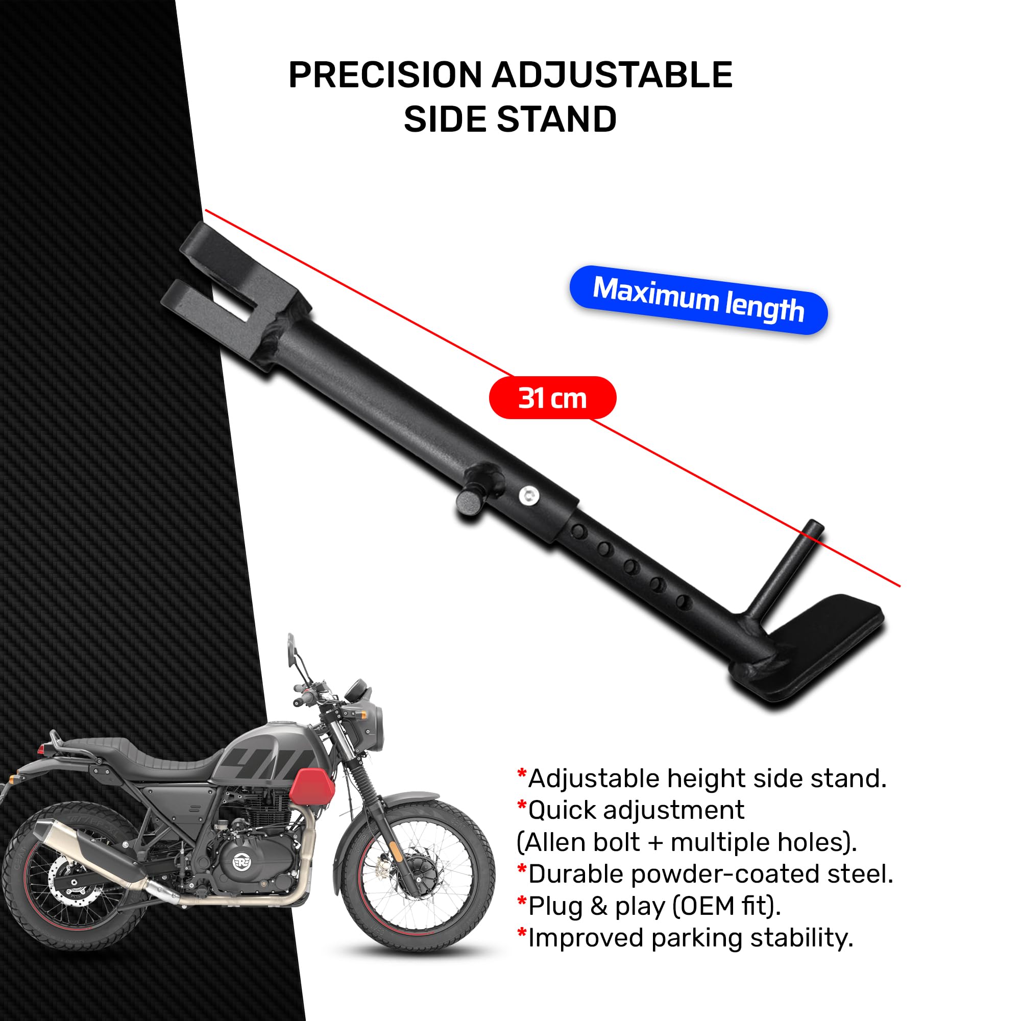 avdb-moto Cavalletto Laterale in acciaio compatibile con ROYAL ENFIELD HIMALAYAN 400/410 2018-2024, SCRAM 411 2022 2023 2024