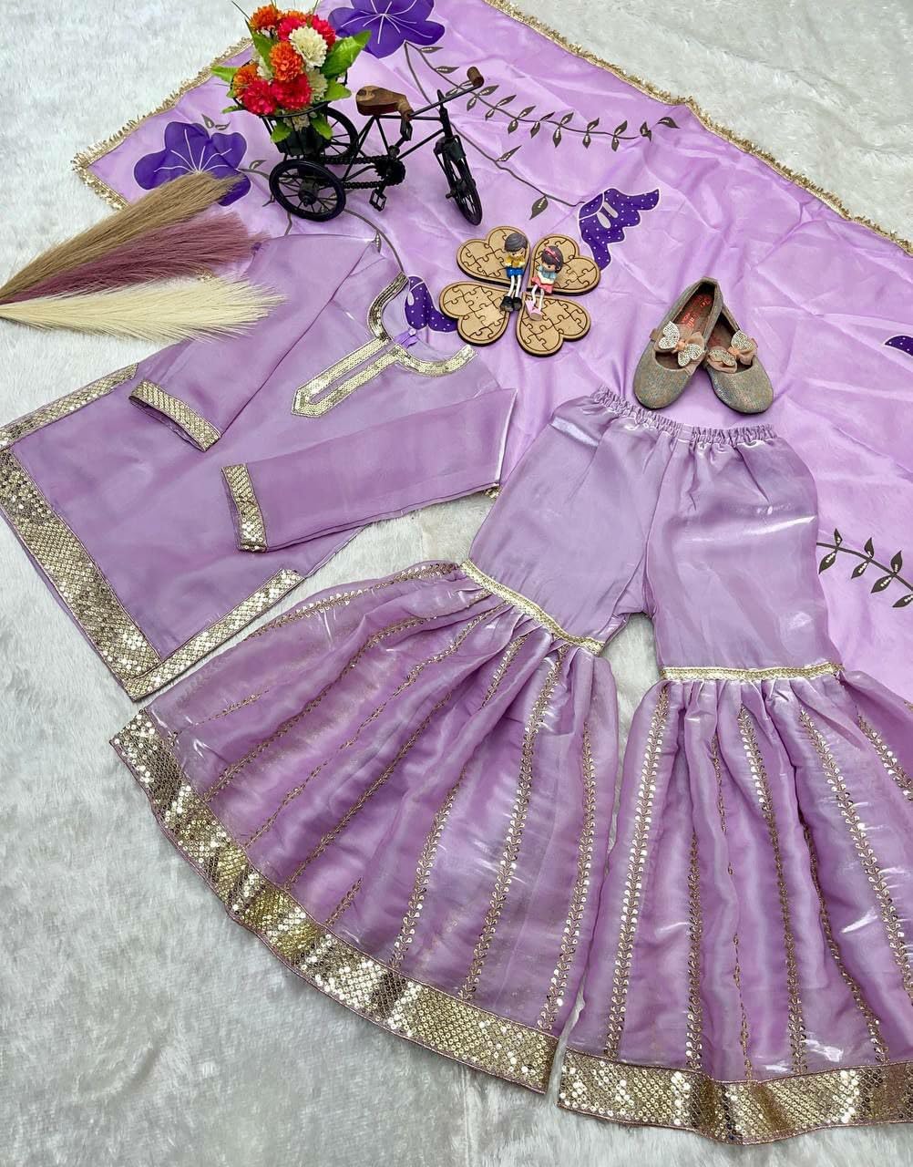 Kids Girls Sharara Suit Set with Dupatta – Eid Special Embroidered Salwar Kameez Ethnic Party Wear Dress