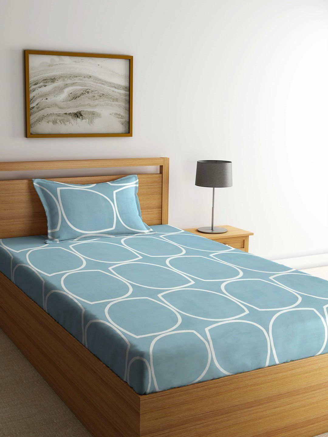 Cotton Feel Glace Cotton All Round (Elastic Fitted) Single Bed Bedsheet with 1 Pillow Cover- 4 Feet x 6 Feet - 48 Inches x 72 Inches x 6 Inches(Gole Blue)-image-26
