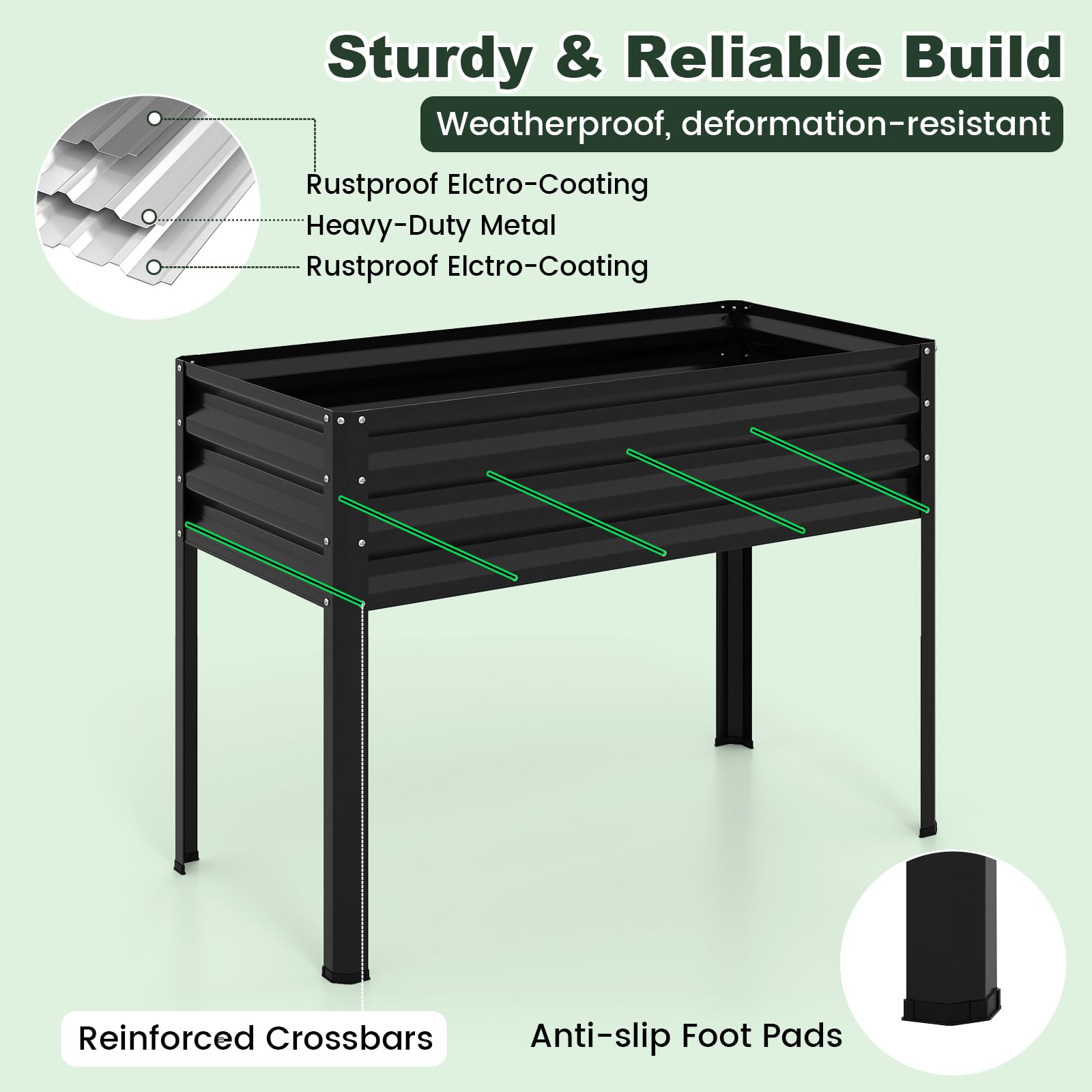 FANTASK 3 in 1 Pflanzkasten mit PE-Abdeckung, 112 x 55 x 152 cm, erhöhtes Hochbeet mit rollbarer Tür, Gartenbeet aus verzinktem Metall, Pflanzbeet, Kräuterbeet für Garten Balkon Terrasse (Schwarz)