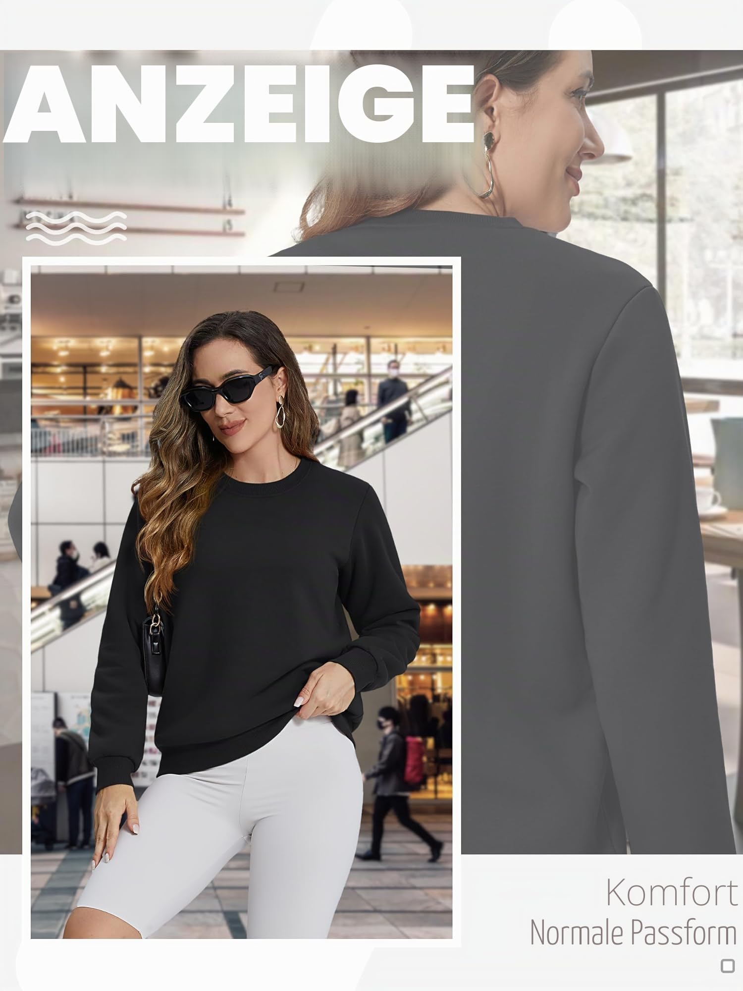 TACVASEN Pullover Damen Sweatshirt Baumwolle Langarmshirt Rundhals Ohne Kapuze Winter Basic Fleecepullover Warme Casual Oberteil Elegant Tops Bluse