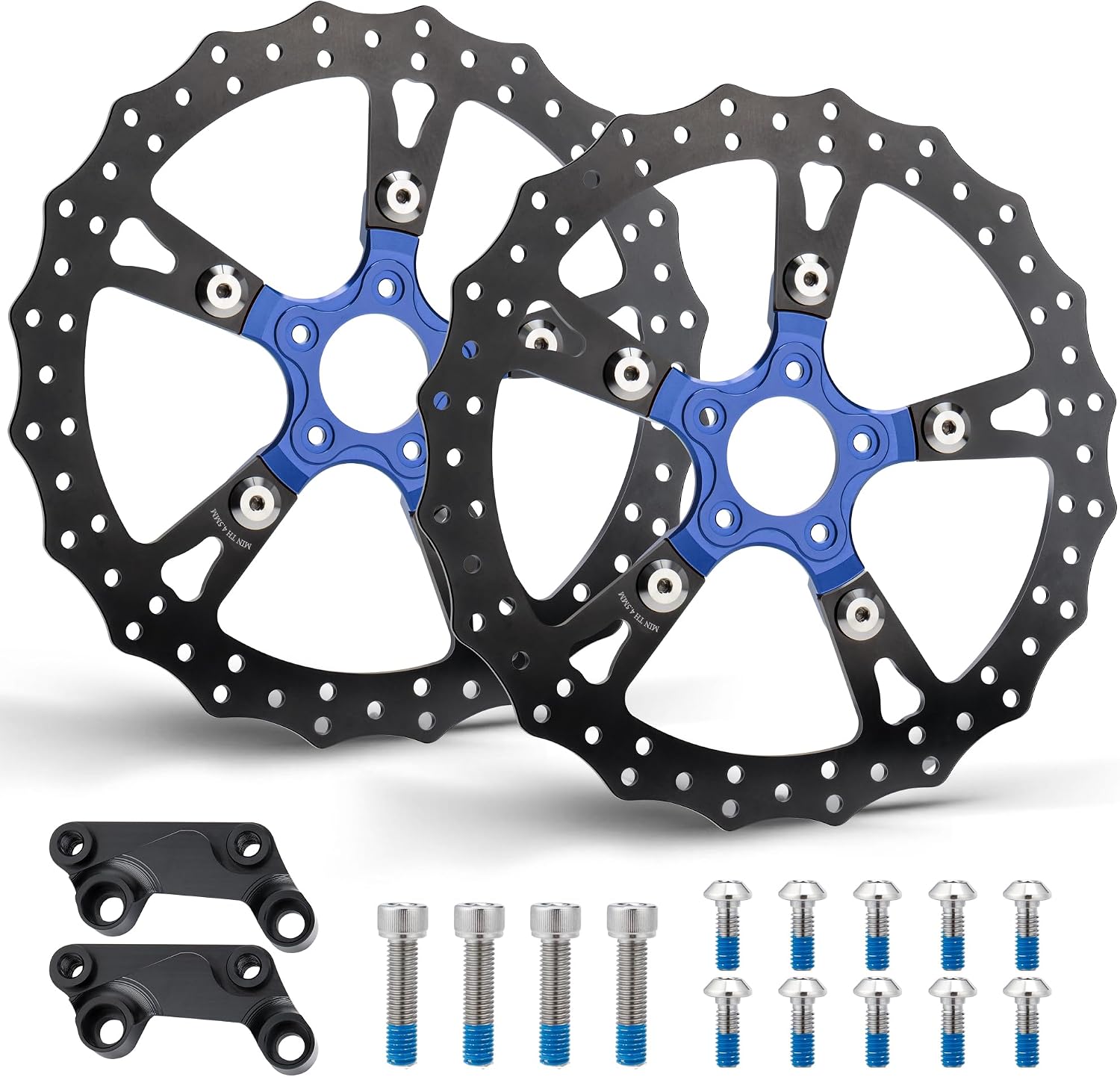 MoKitDora 14" Front Brake Dual Disc Floating Rotors for Harley 2008-up Touring Electra Glide Road Glide Ultra Limited Trike Freewheeler Models Black Zinc Plating, Blue