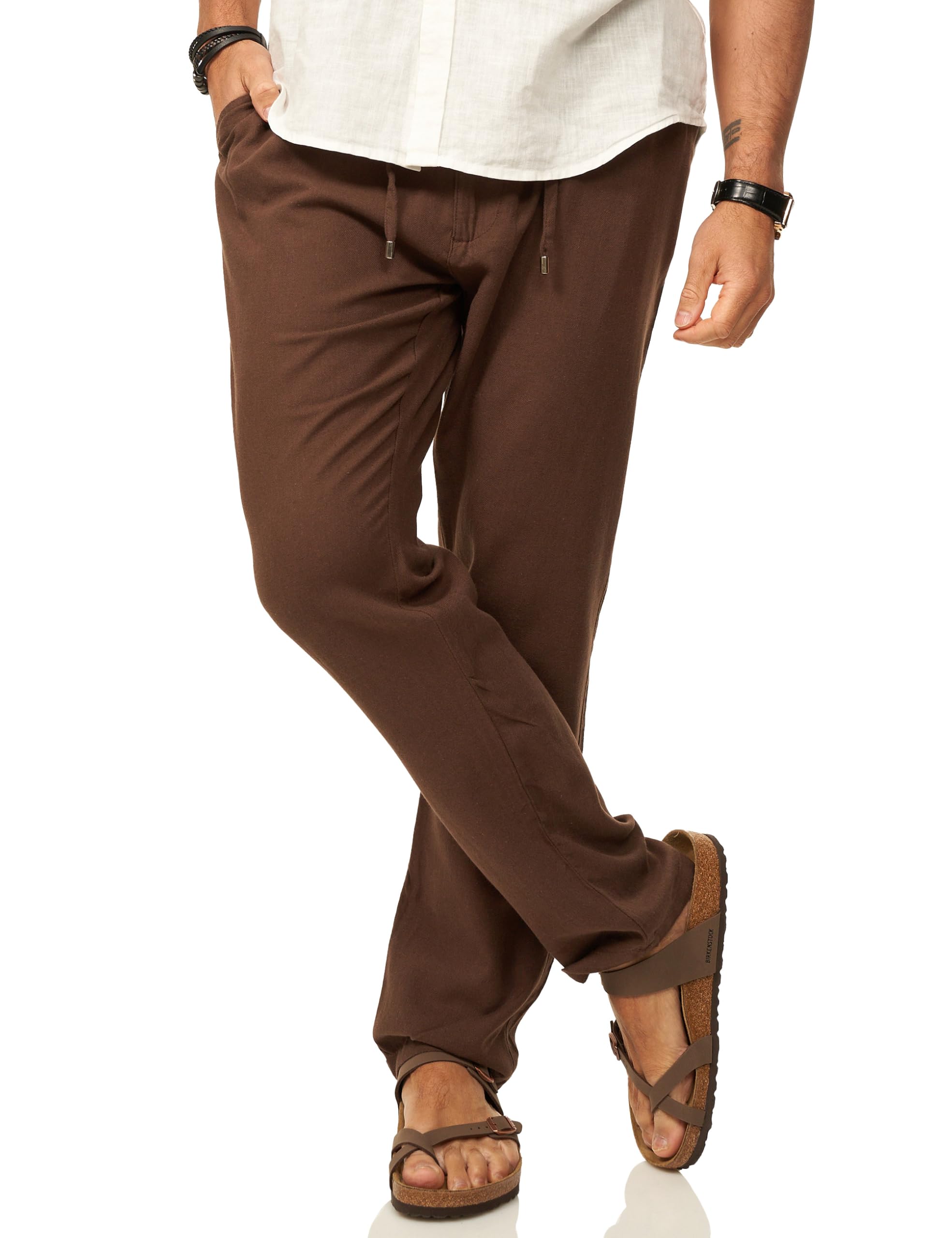 behype. Pantaloni da uomo in lino in stile chino, con elastico in vita e cordino, come pantaloni in tessuto traspirante, pantaloni chino estivi da uomo