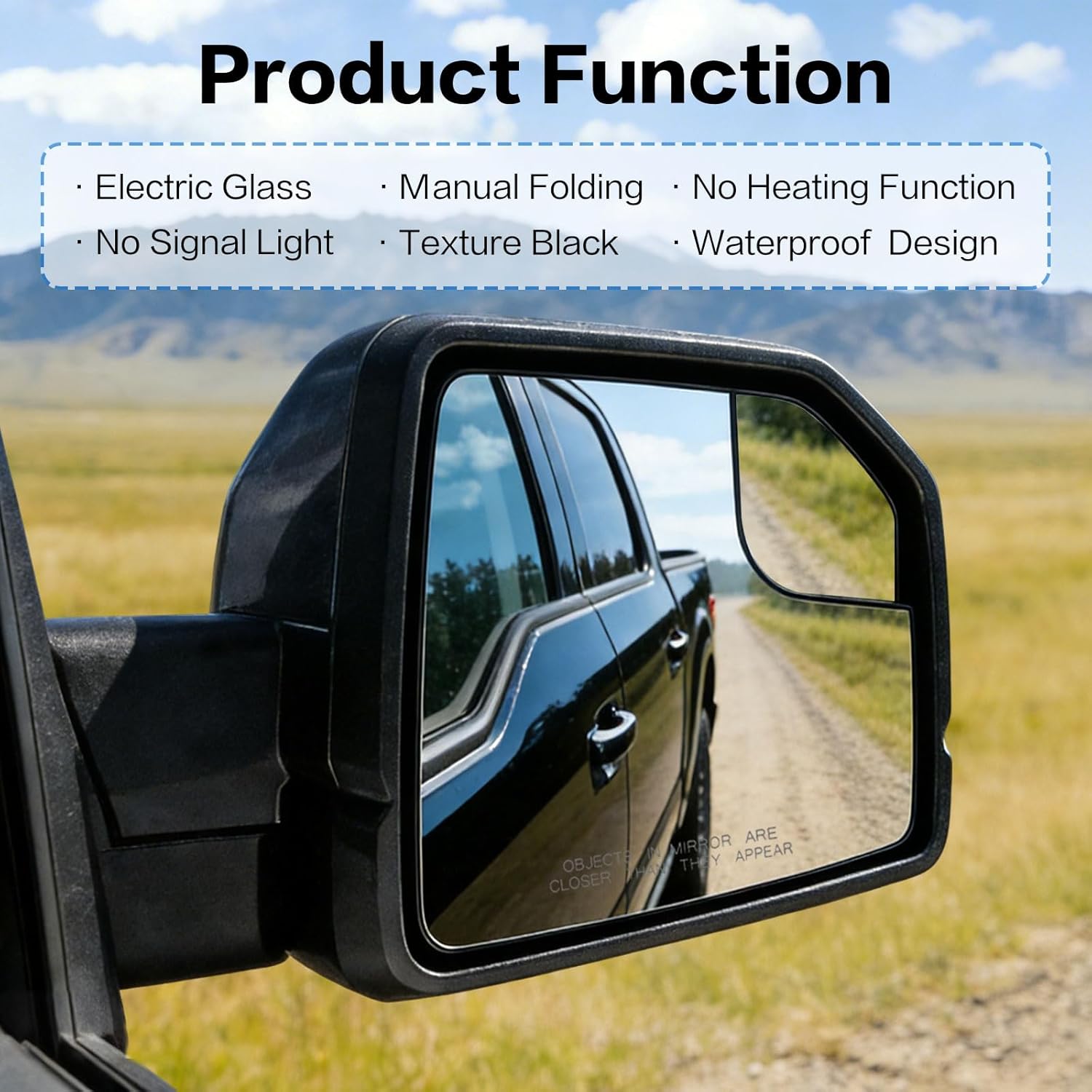 Passenger Side Mirror Replacement Fit for 2015-2020 Ford F150 Accessories,Right Side Mirror Assembly,Electric Glass,Manual Collapse,Without Signal Light,Non Heated (3Pins) Replaces:FL3Z17682AK