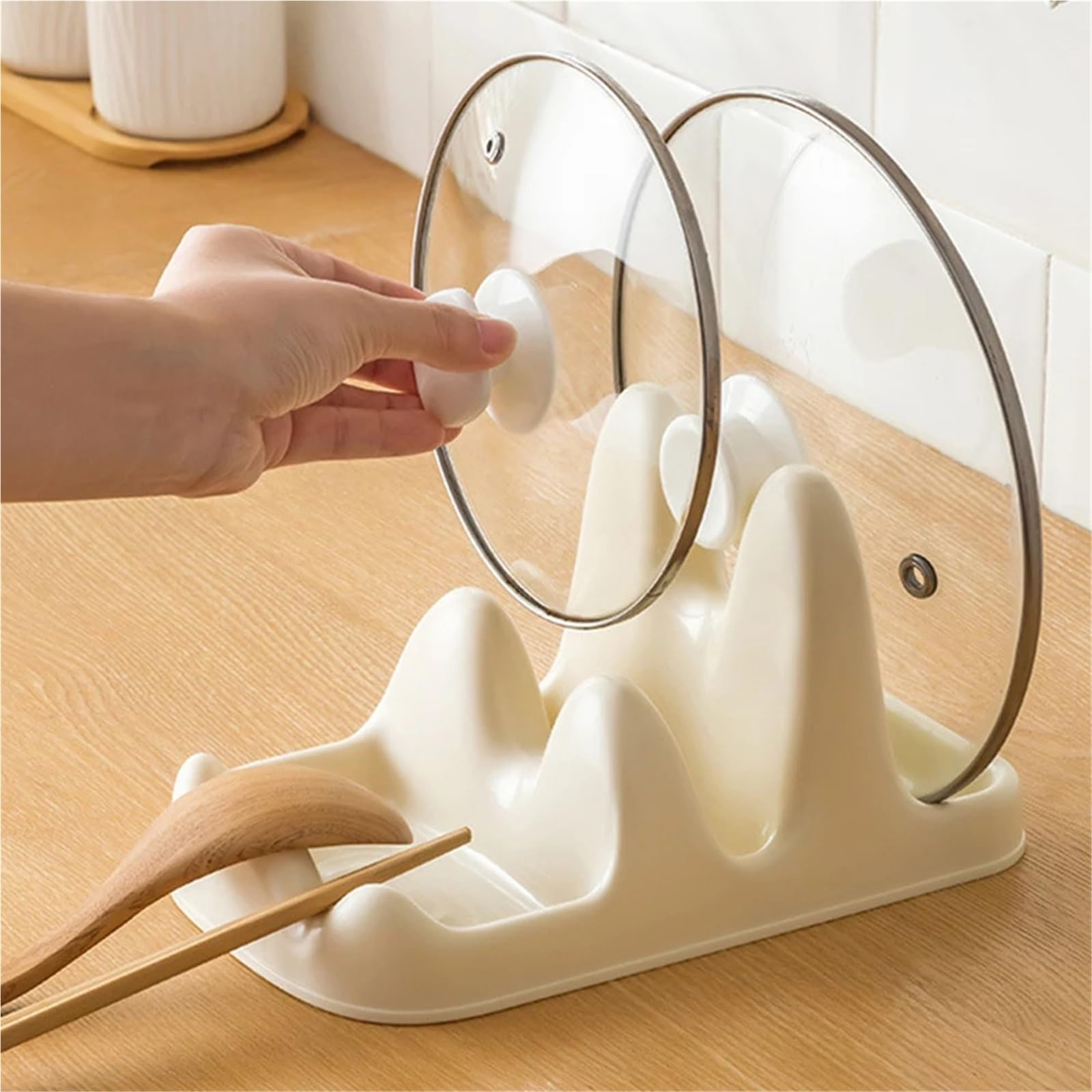 2 stücke Löffel Topf Deckel Halter Mit Wasser Tablett Mehrzweck Utensil Besteck Organizer Große Kapazität Geschirr Lagerung Regal for küche für Kochlöffel, Schöpfkellen(Pink)