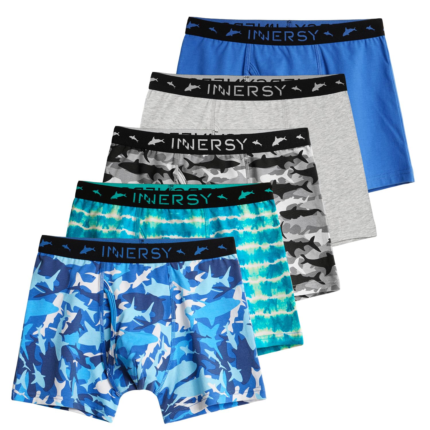 INNERSY Boys Underwear Stretchy Cotton Soft Boxer Briefs for 6-18 Teen Boys 5 Pack