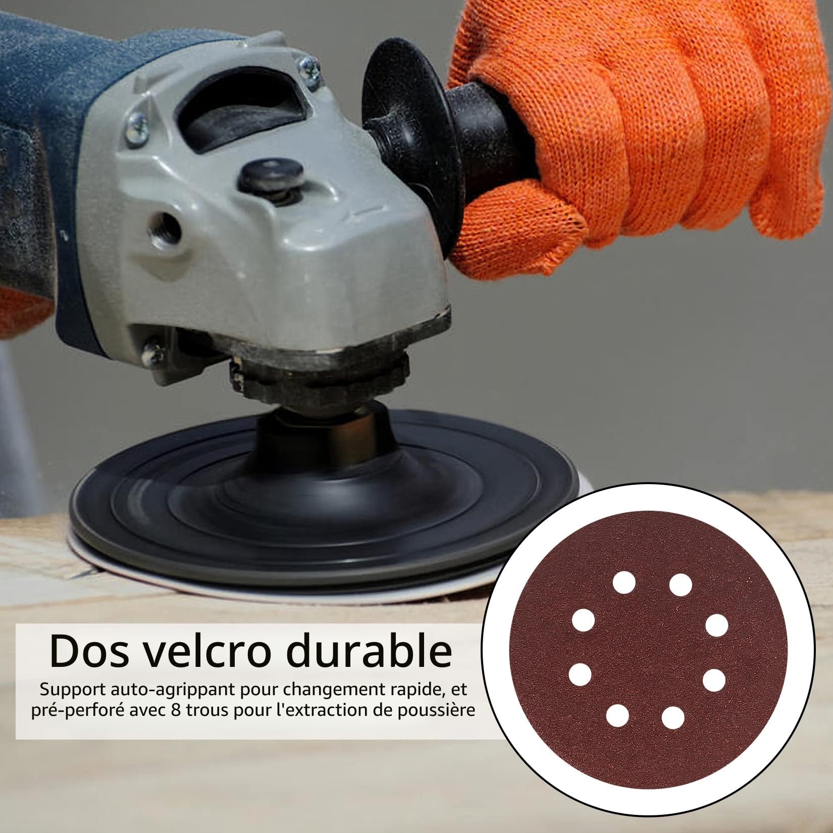 Disques Abrasifs 125 mm 5 Pouces Grain 80 8 Trous Papier Abrasif pour Ponceuse Orbitale