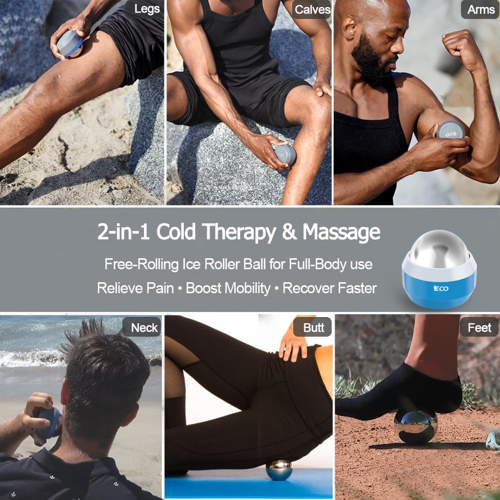 iECO Cold Massage Roller Ball - Ice Roller Ball for Muscles Deep Tissue, Cold & Heat Therapy, Plantar Fasciitis Roller