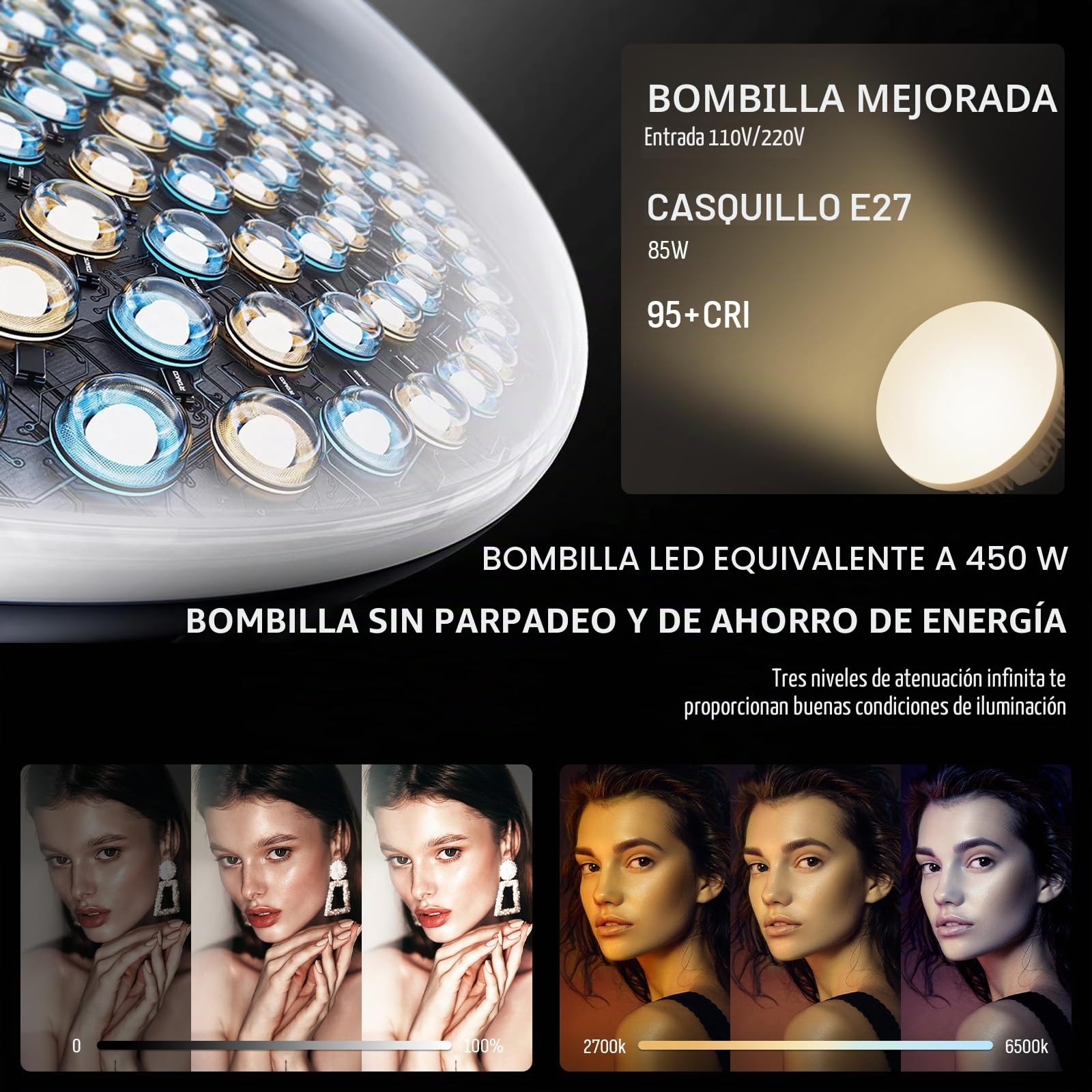 Niceveedi 50x70cm Softbox, 2700K-6500K Paquete de 2 Kit Iluminación Fotografía y Vídeo con 85W Bombillas/Brazo Articulado de 150cm/Trípode 2x203cm, para Grabación de Video/Transmisión en Vivo/Retrato