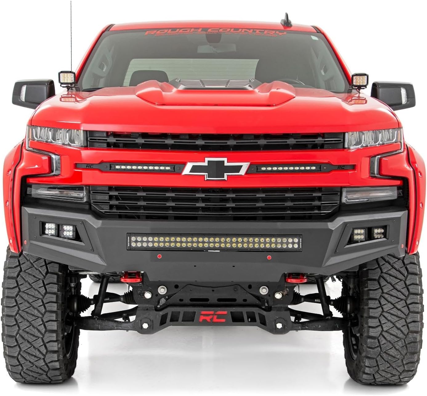 Rough Country Dual 2" Spot LED Lower Windshield Ditch Light Kit for Chevy Silverado 1500 (2019-2025) - 2X LED Light Pods, Spot Beam