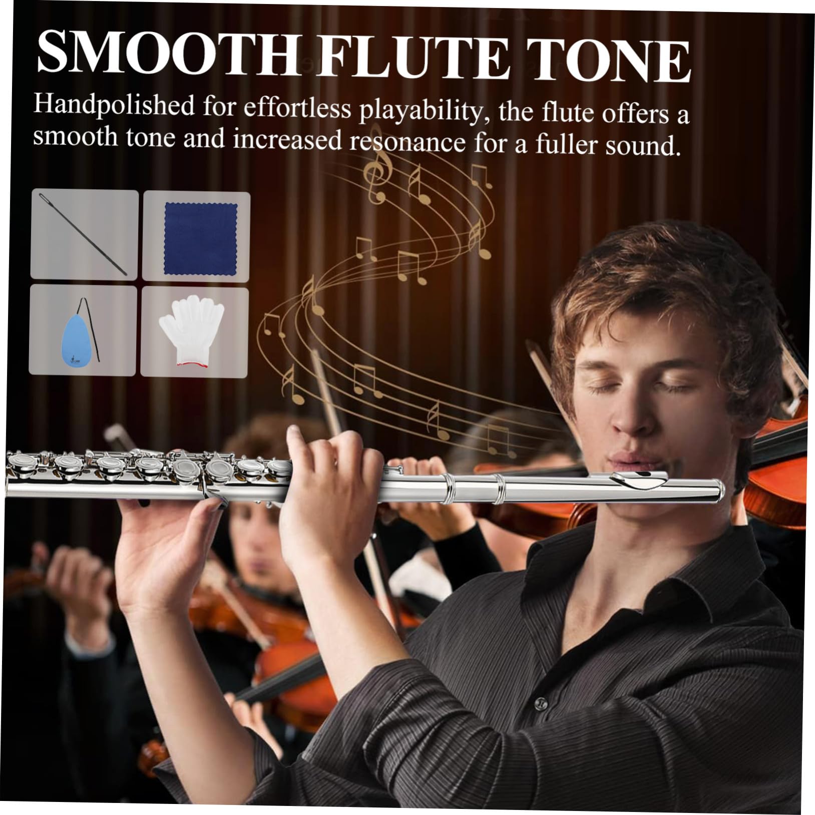 Flauta en Do de Latón Plata para Niños, Instrumento Musical