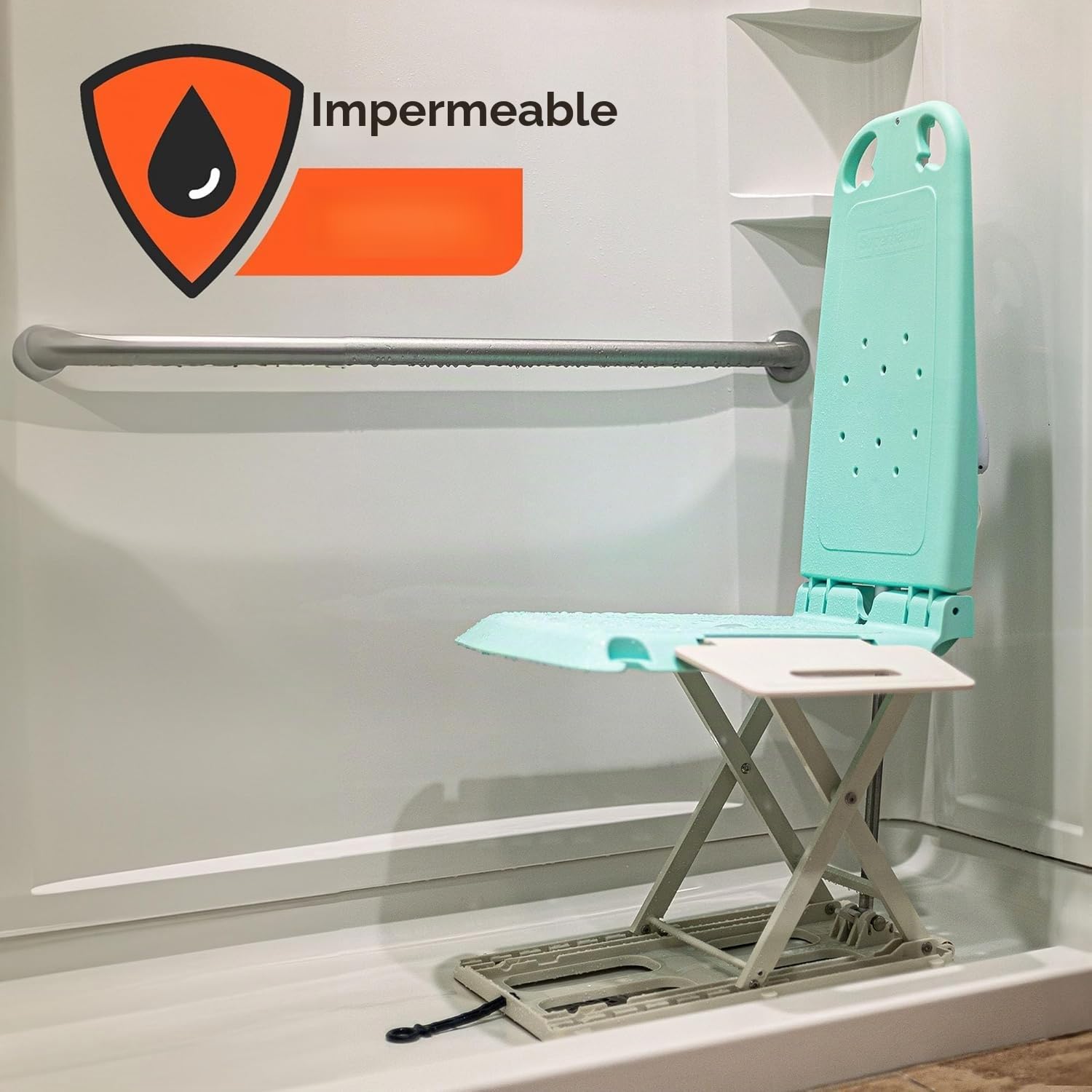 SuperHandy GoRise LT Elevador Baño y Piso, Carga 150 kg, Plegable, IP68 | solo 8,6 kg, impermeable y plegable; asiento ergonómico con paneles extraíbles para baño y transferencia al suelo;Patentado