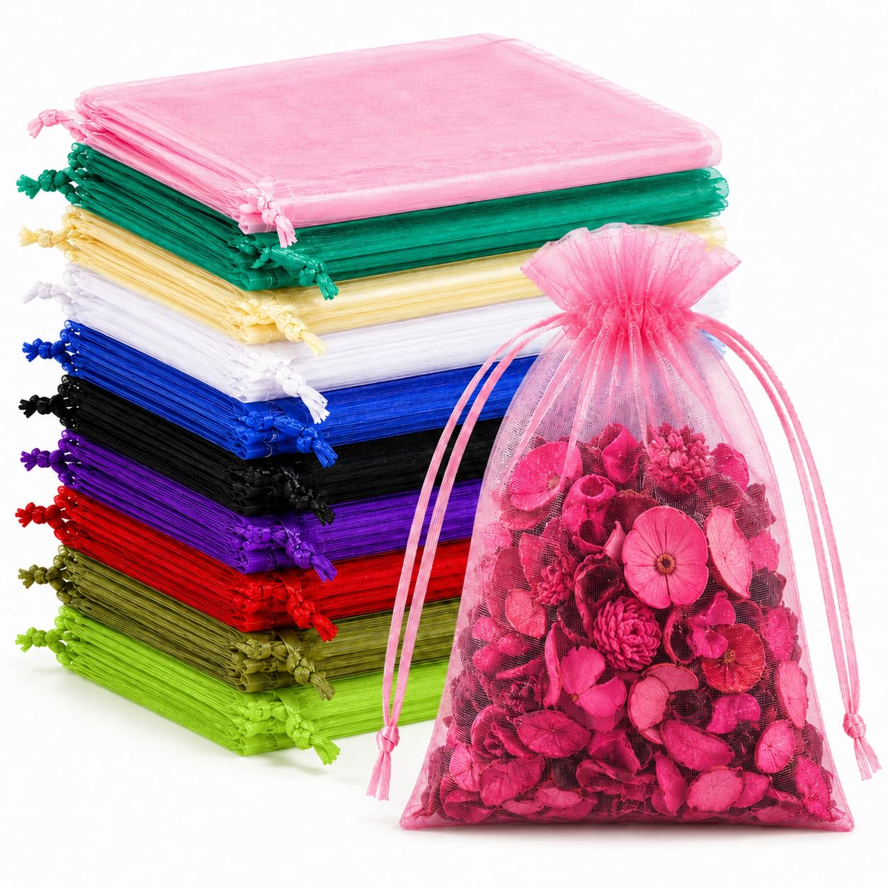 50PCS Organza Bags 5x7'' - Muticolor Small Sachet Jewelry Gift Favor Bags Drawstring Mesh Bags Gifts Valentines Wedding Eid Mubarak Halloween Eve Christmas New Year Party Candy Fruit Wrap Bulk
